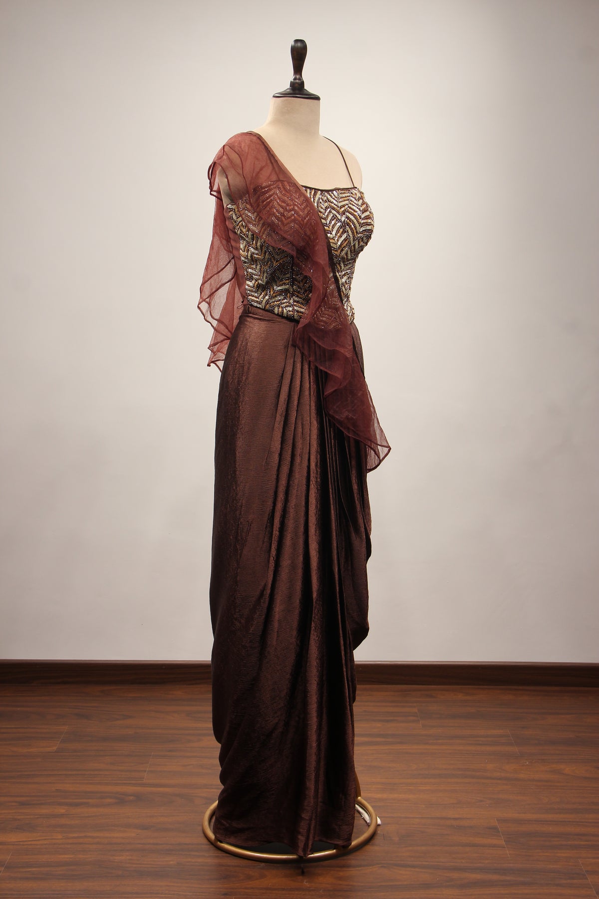 Imported Indo Western Cowl Skirt with Bead & Cut Dana Handwork