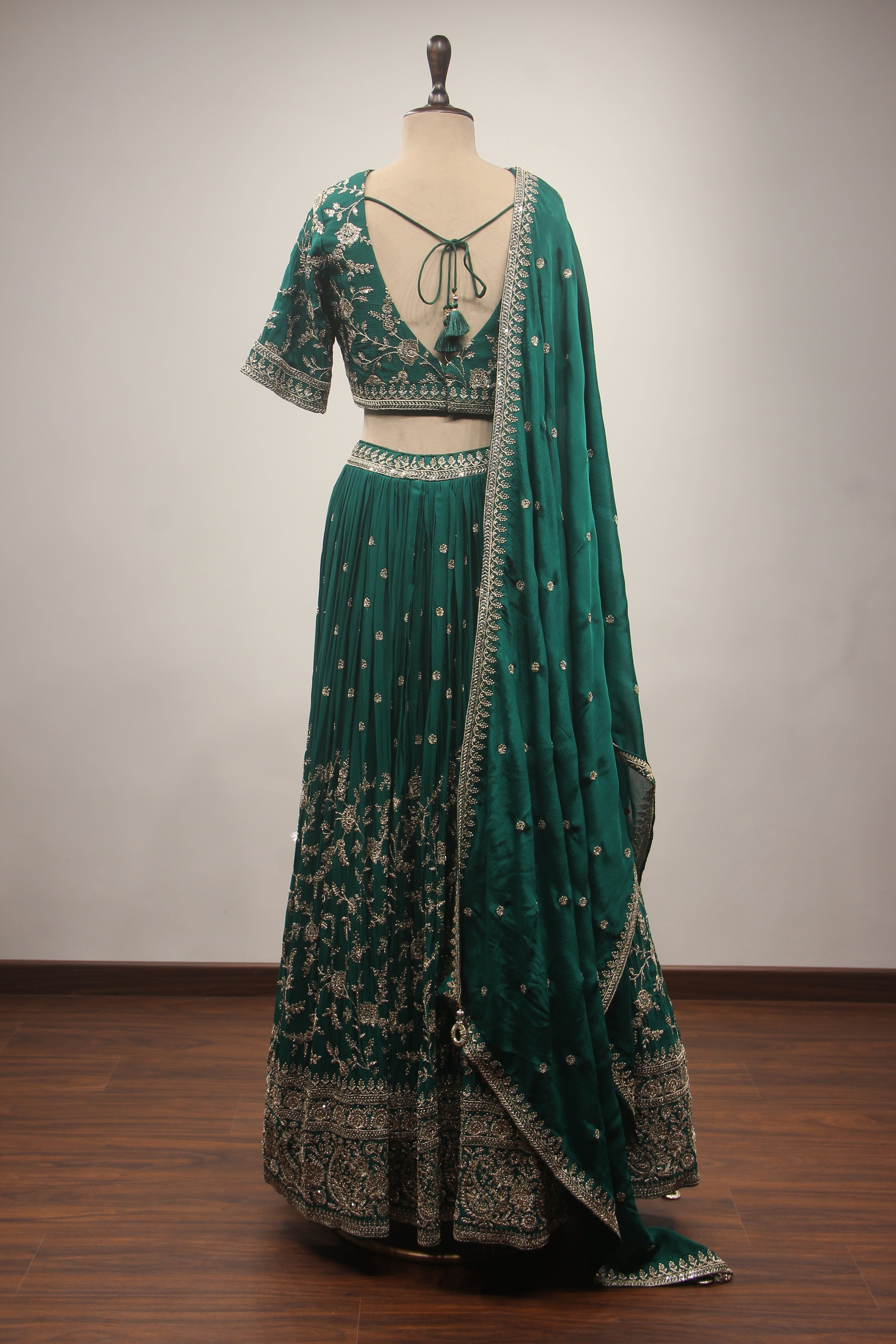 Crepe Lehenga with Sequin & Zari Handwork Embellished Crop Top