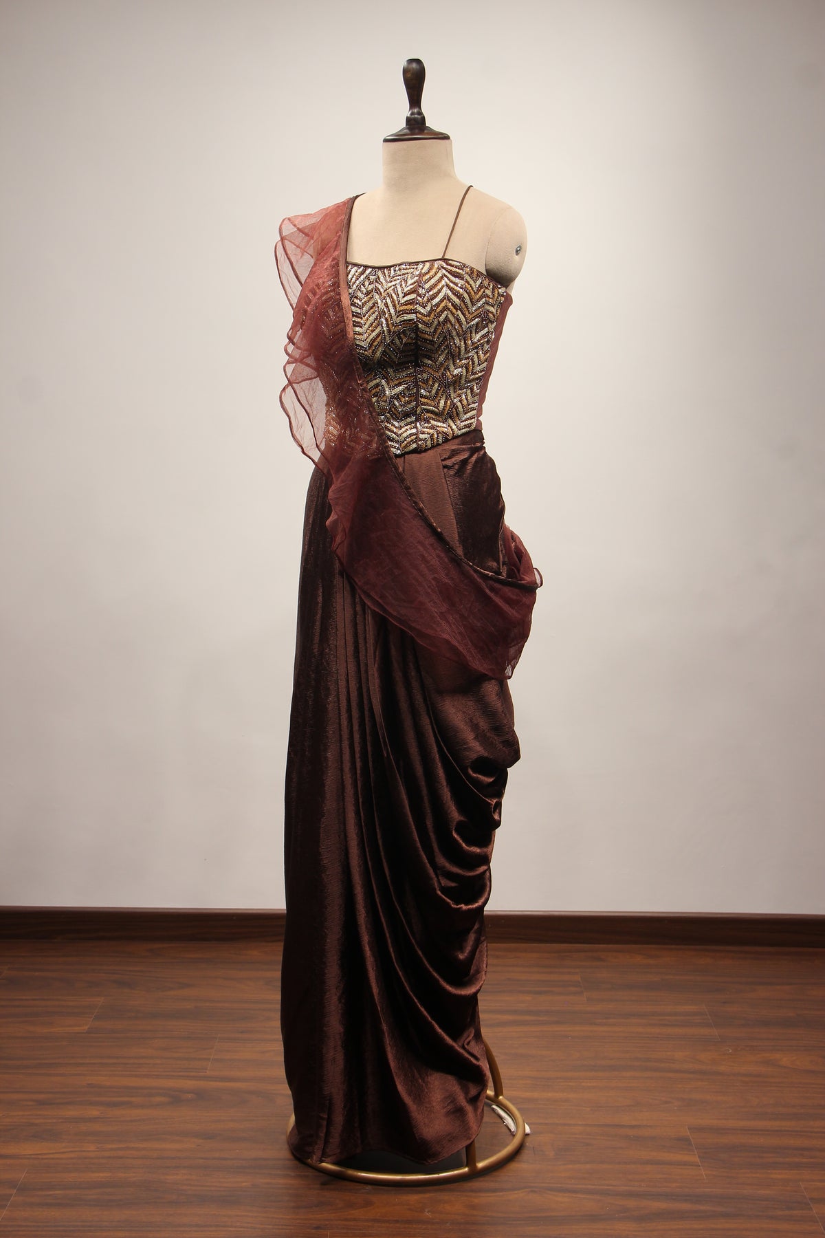 Imported Indo Western Cowl Skirt with Bead & Cut Dana Handwork