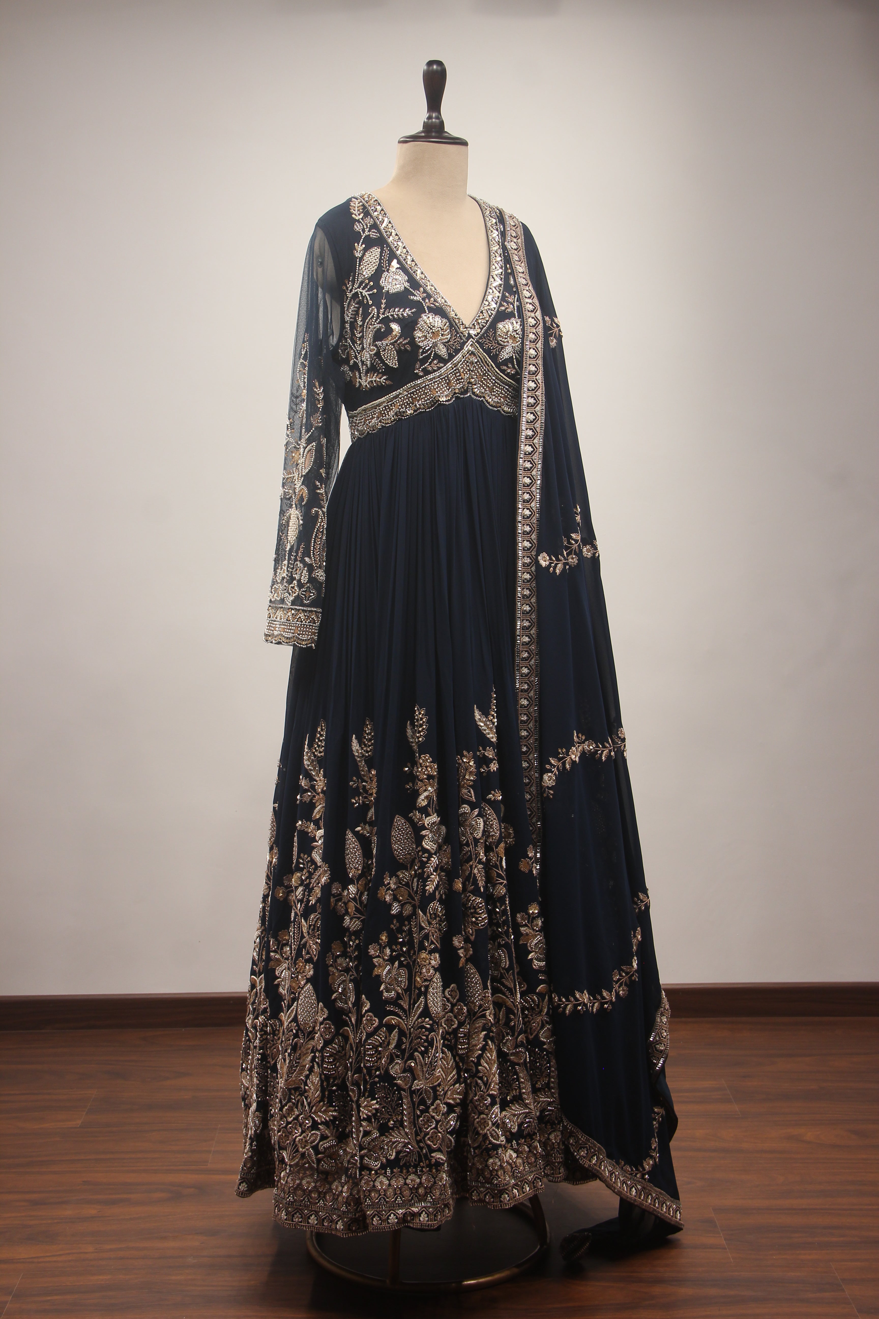 Hand-Embroidered Georgette Floor-Length Anarkali Gown with Bead & Sequin Work