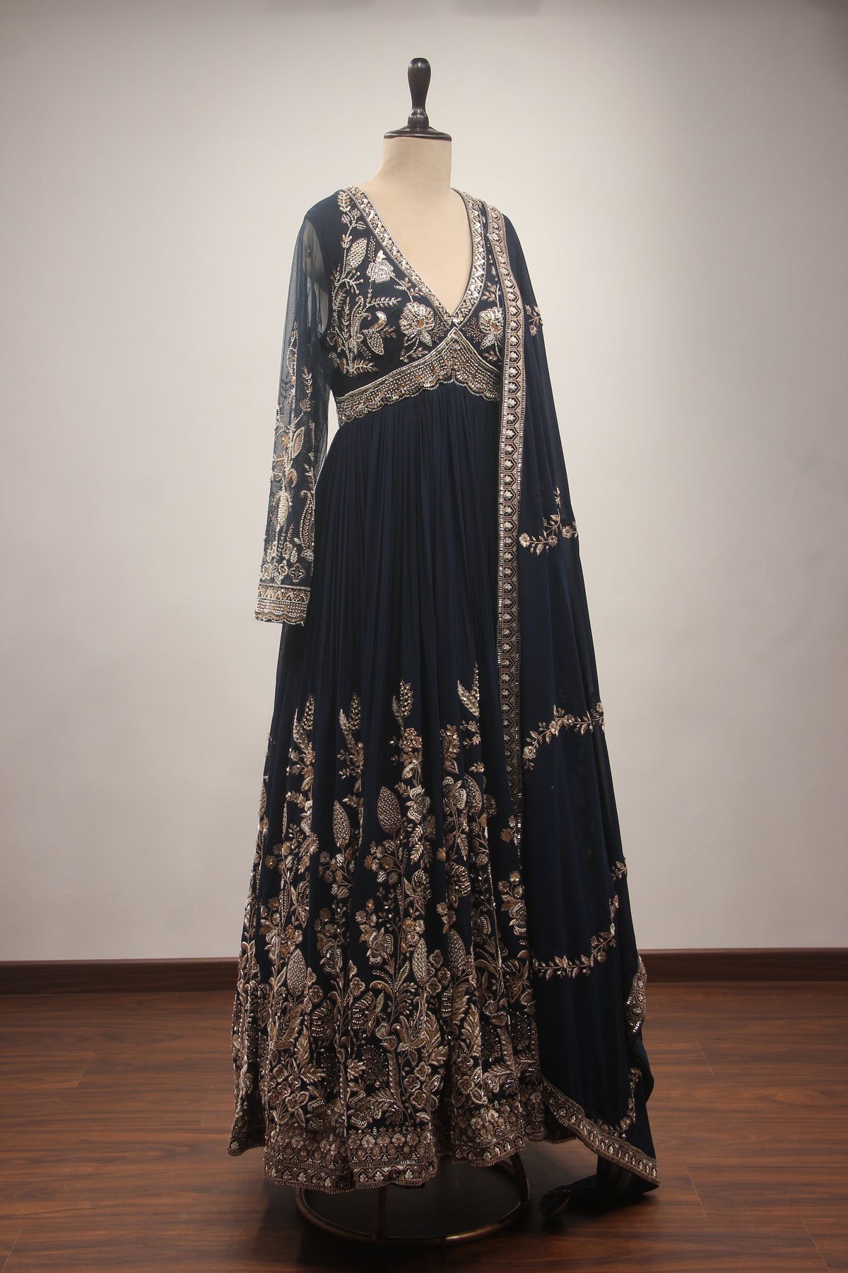 Georgette Floor-Length Anarkali Gown with Hand Embroidery, Bead & Sequin Work