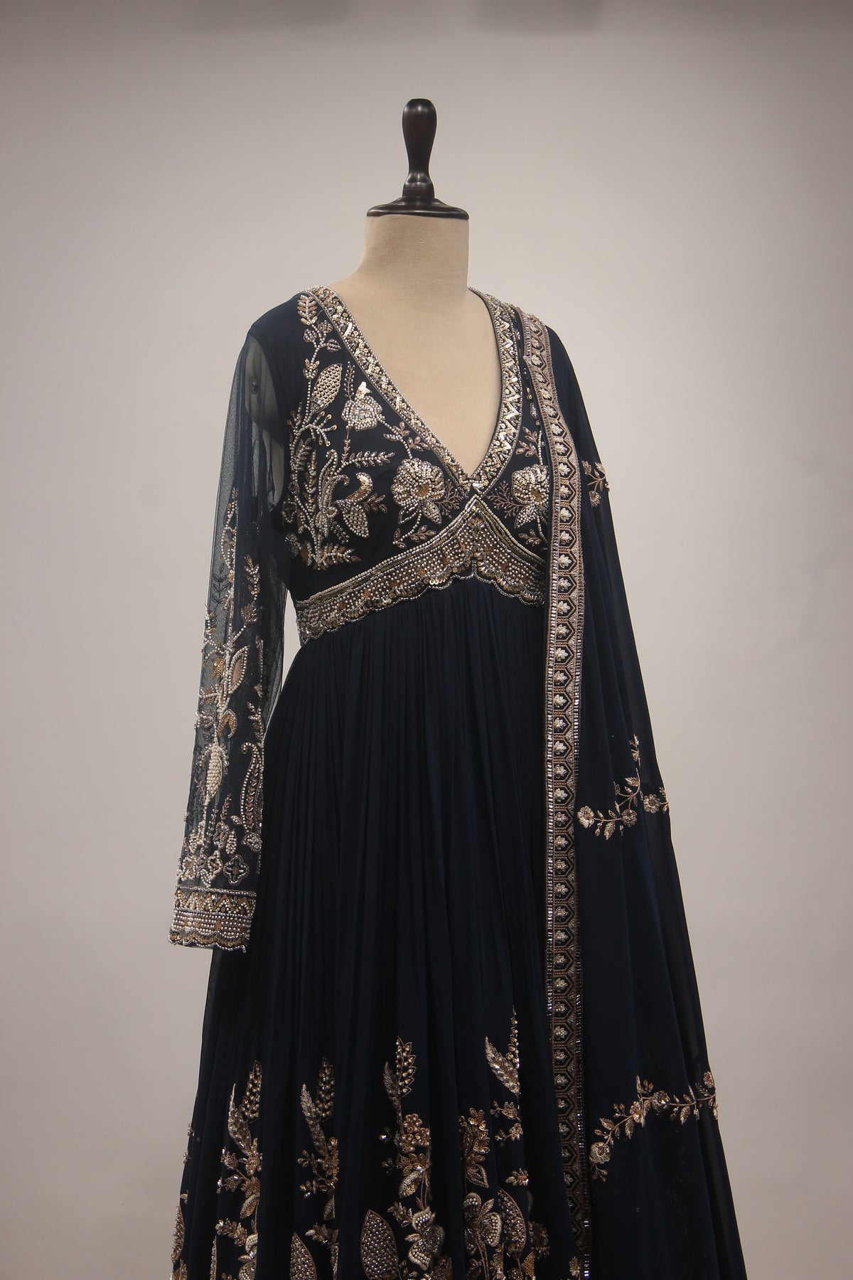 Hand-Embroidered Georgette Floor-Length Anarkali Gown with Bead & Sequin Work