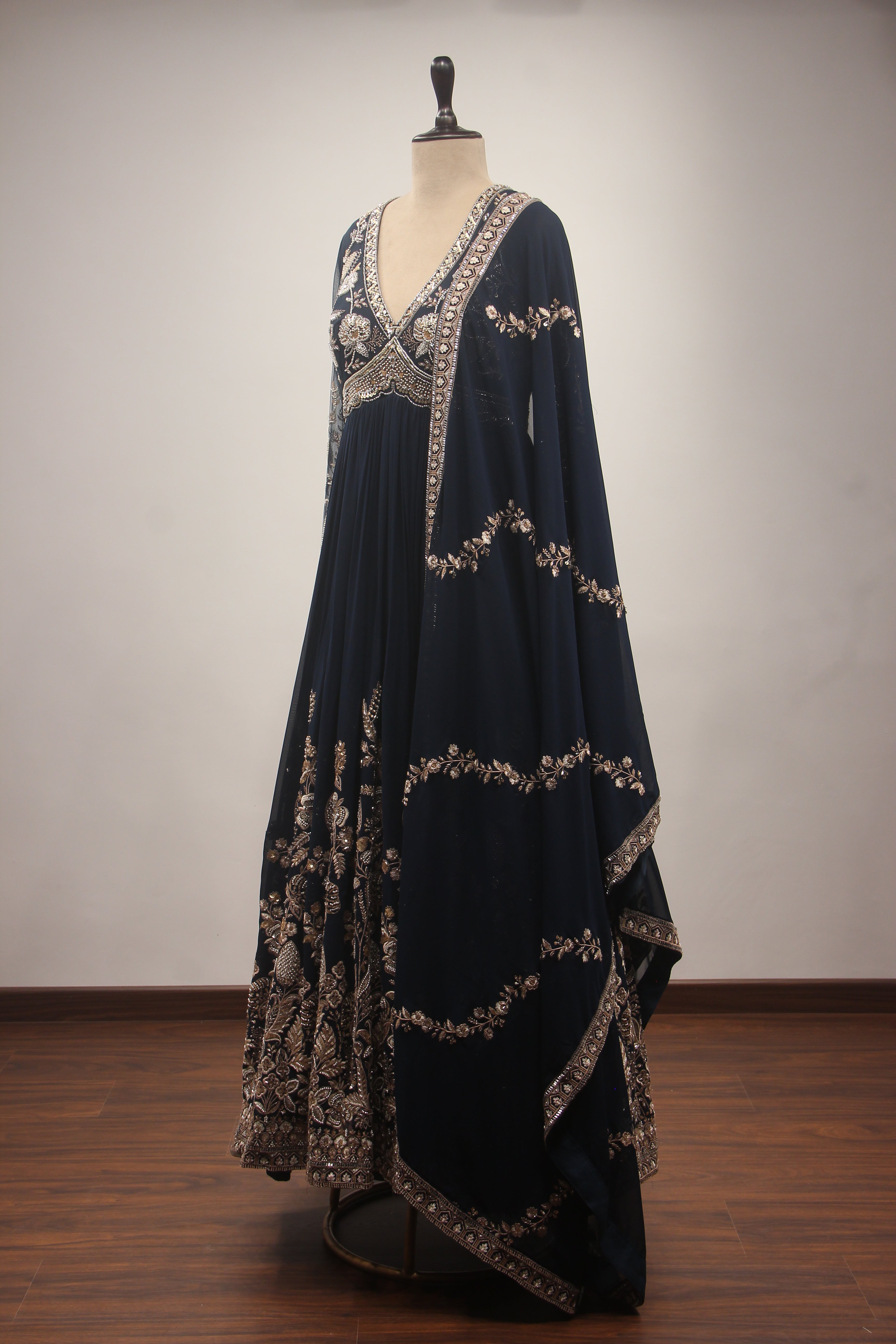 Hand-Embroidered Georgette Floor-Length Anarkali Gown with Bead & Sequin Work