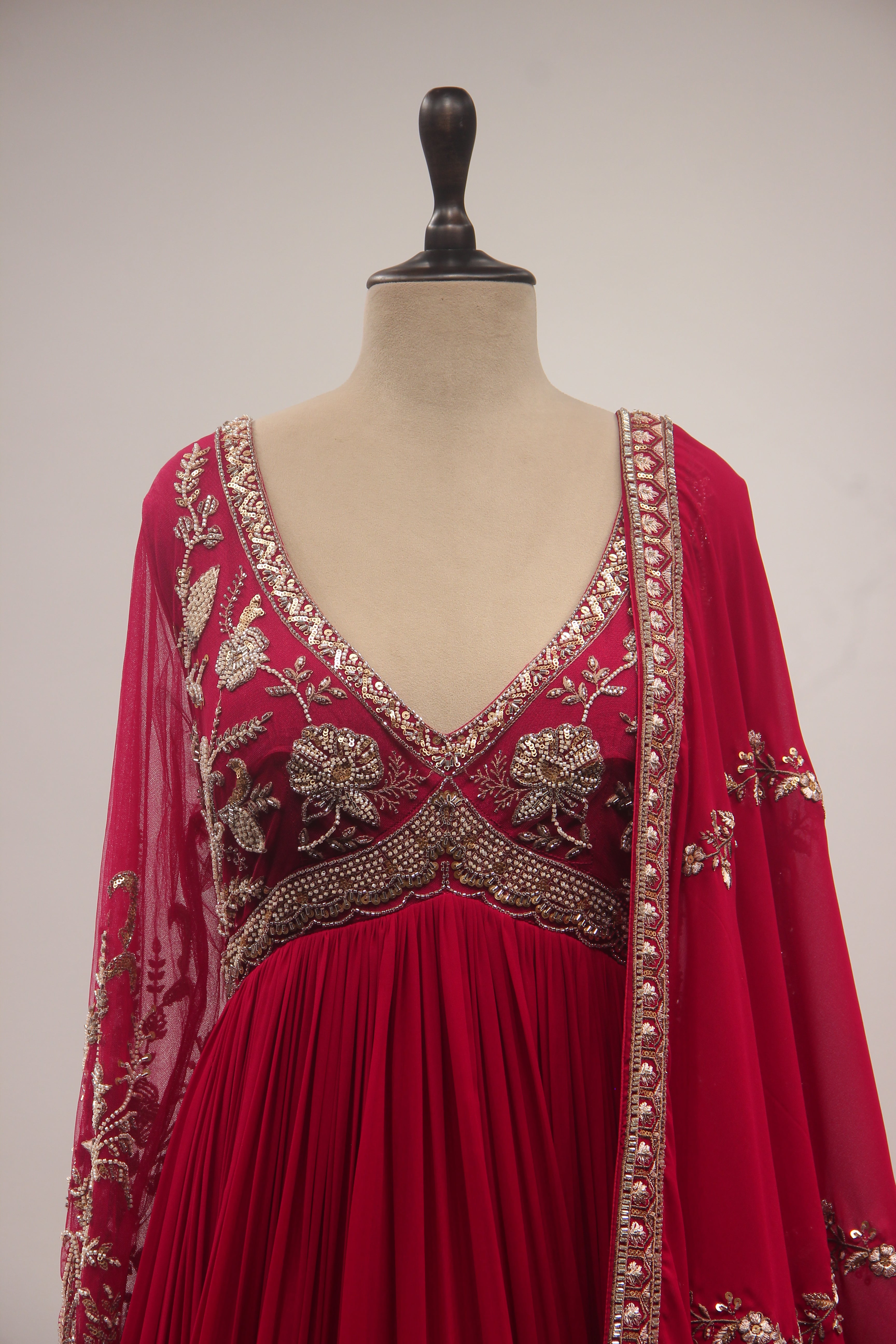 Hand-Embroidered Georgette Floor-Length Anarkali Gown with Bead & Sequin Work