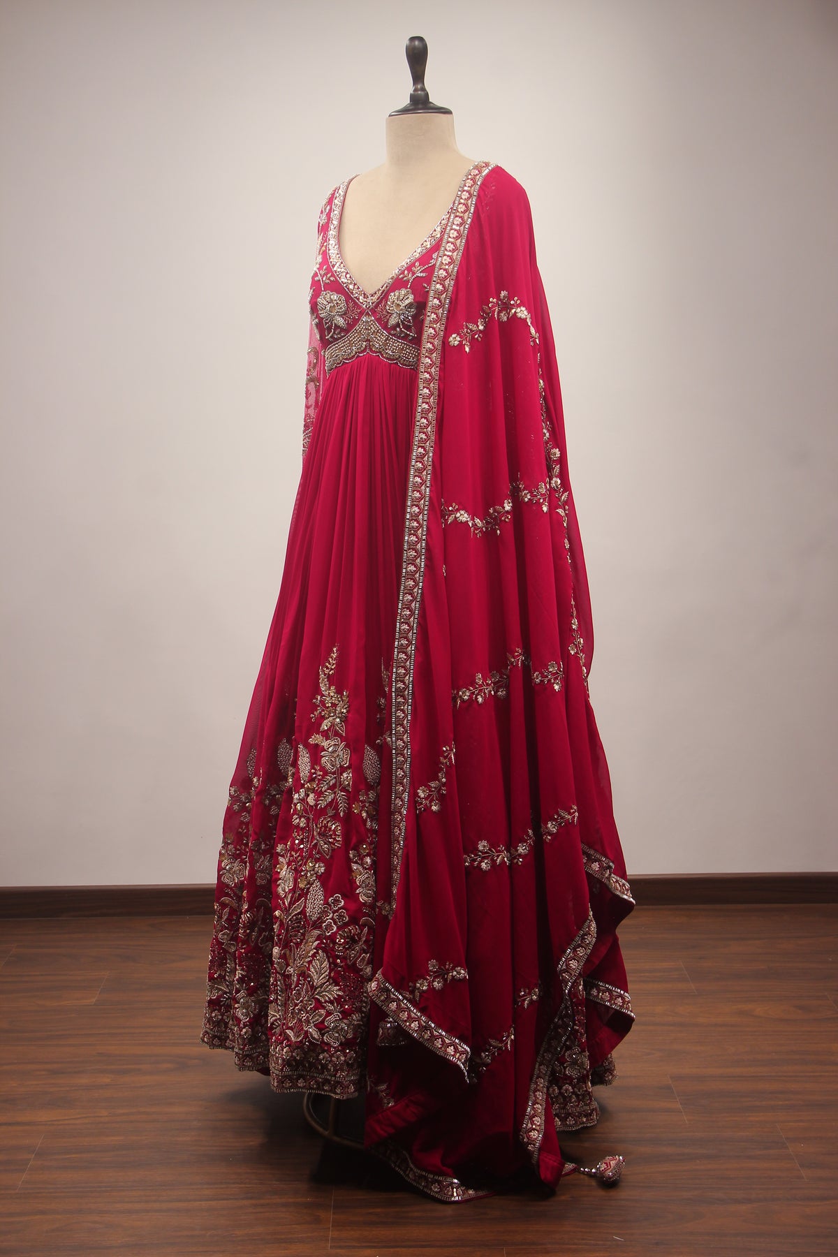Hand-Embroidered Georgette Floor-Length Anarkali Gown with Bead & Sequin Work