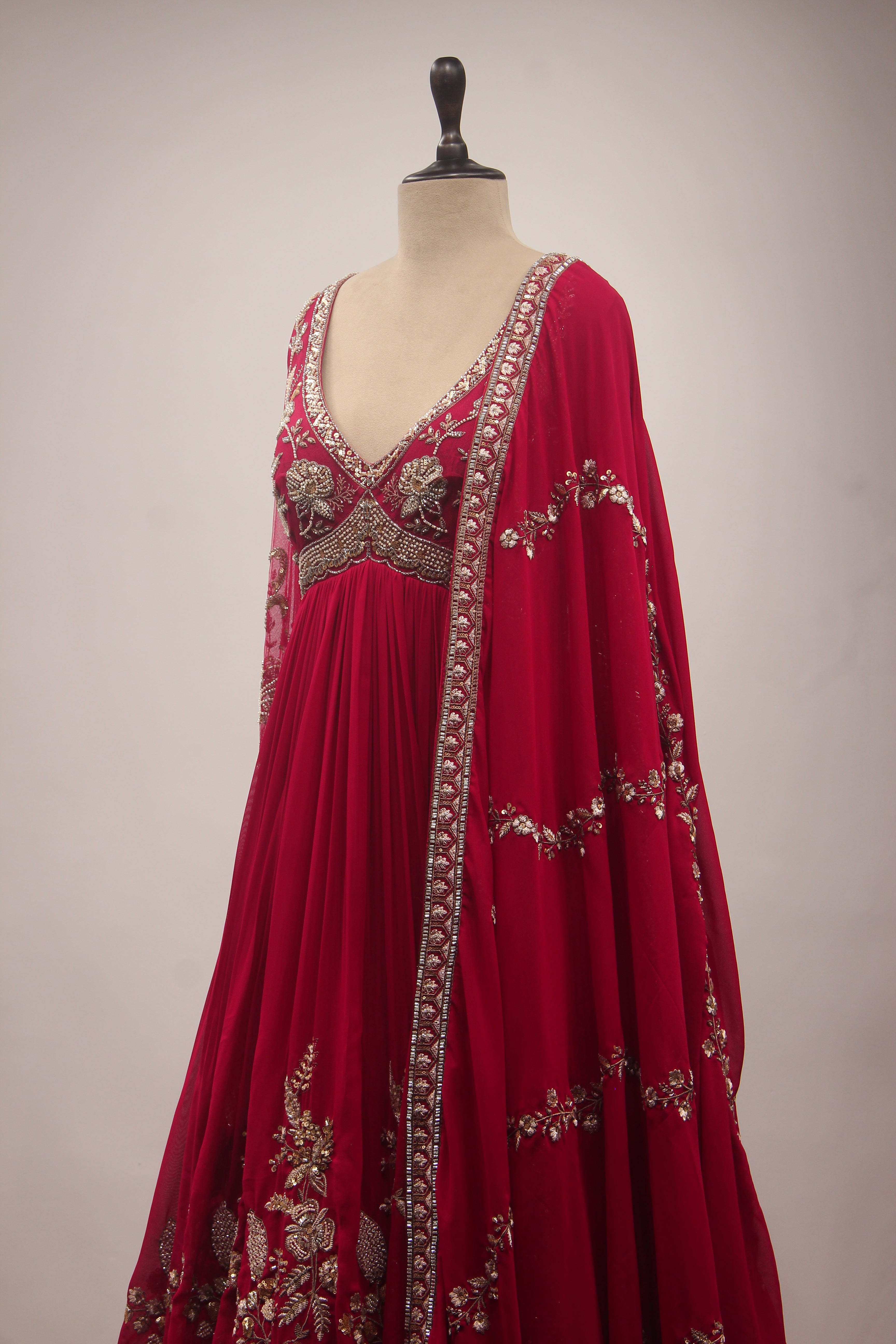 Hand-Embroidered Georgette Floor-Length Anarkali Gown with Bead & Sequin Work