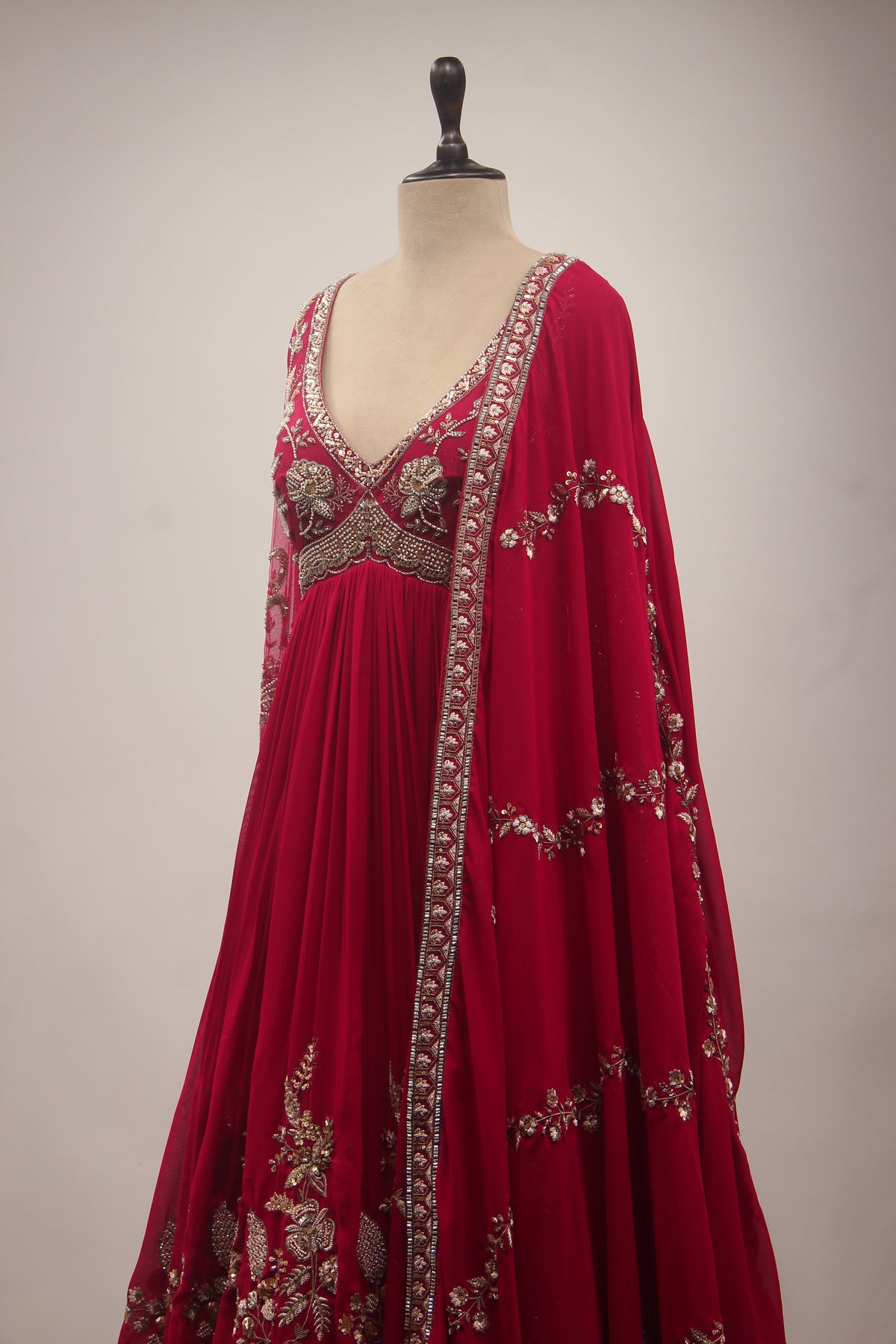 Georgette Floor-Length Anarkali Gown with Hand Embroidery, Bead & Sequin Work