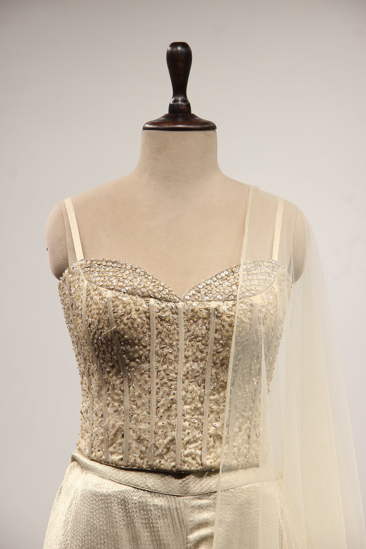 Imported Cream Indo Western Net Corset Palazzo with Cut Dana & Sequin Handwork