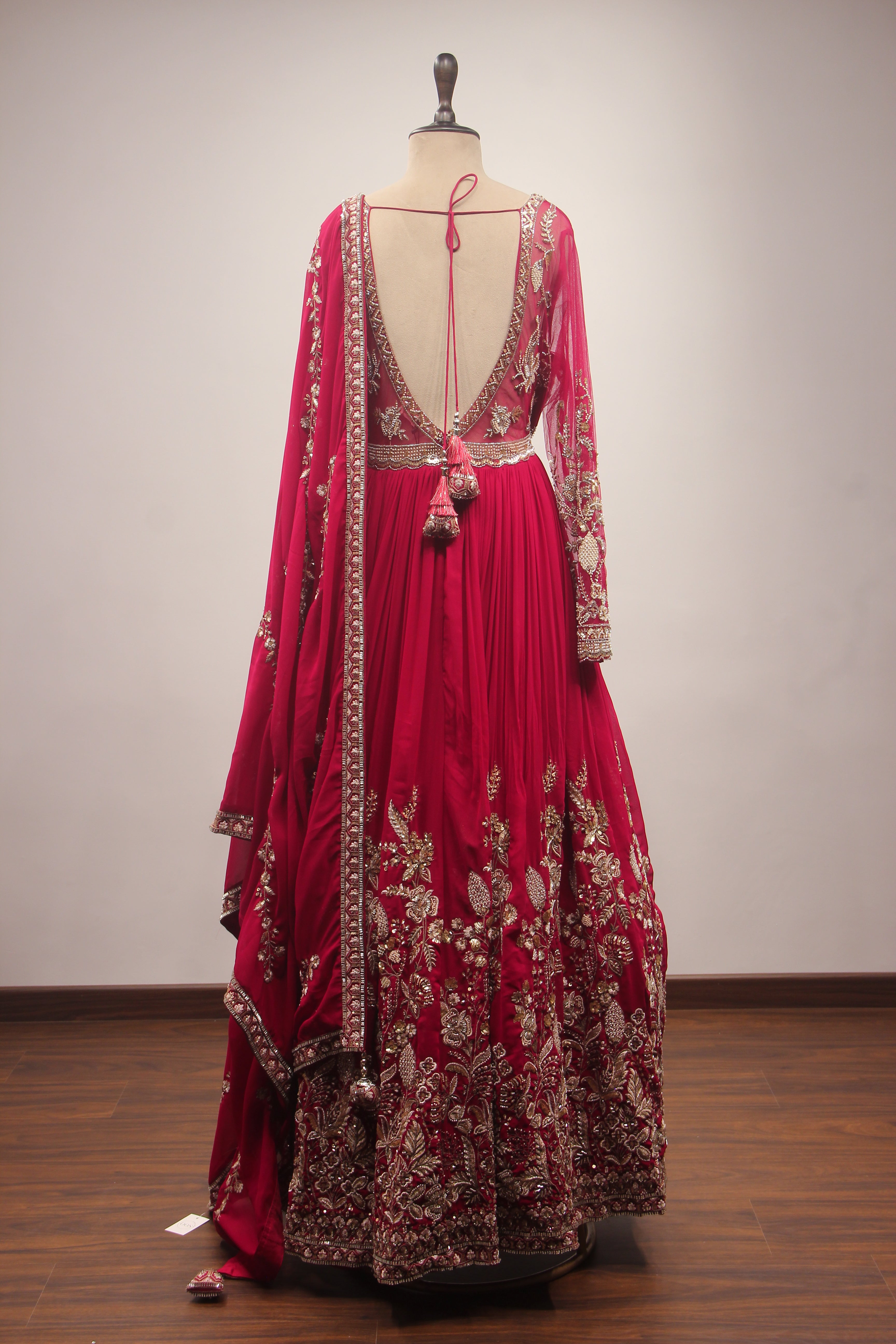Hand-Embroidered Georgette Floor-Length Anarkali Gown with Bead & Sequin Work