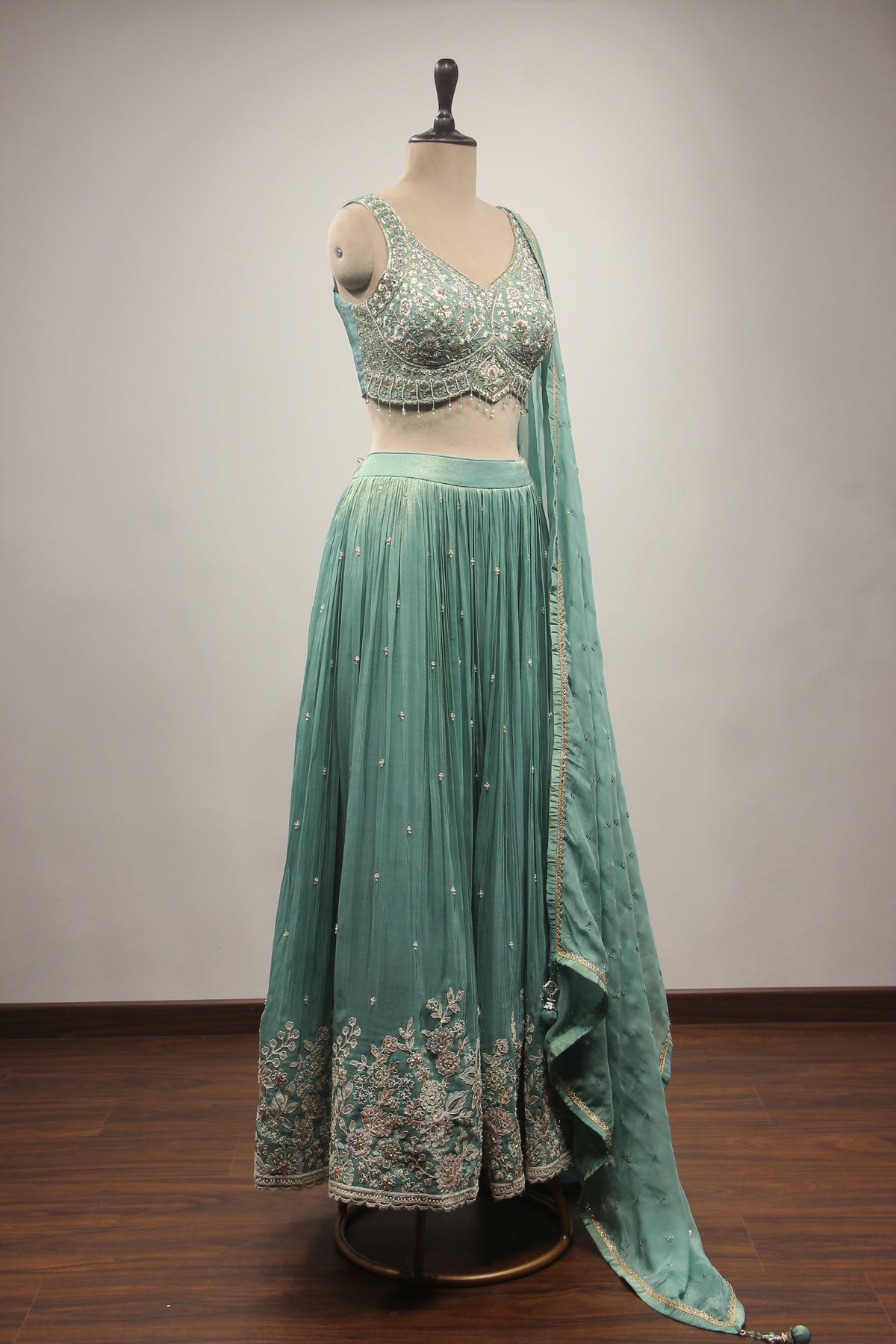 Tissue Lehenga with Resham & Sequin Handwork Floral Crop Top