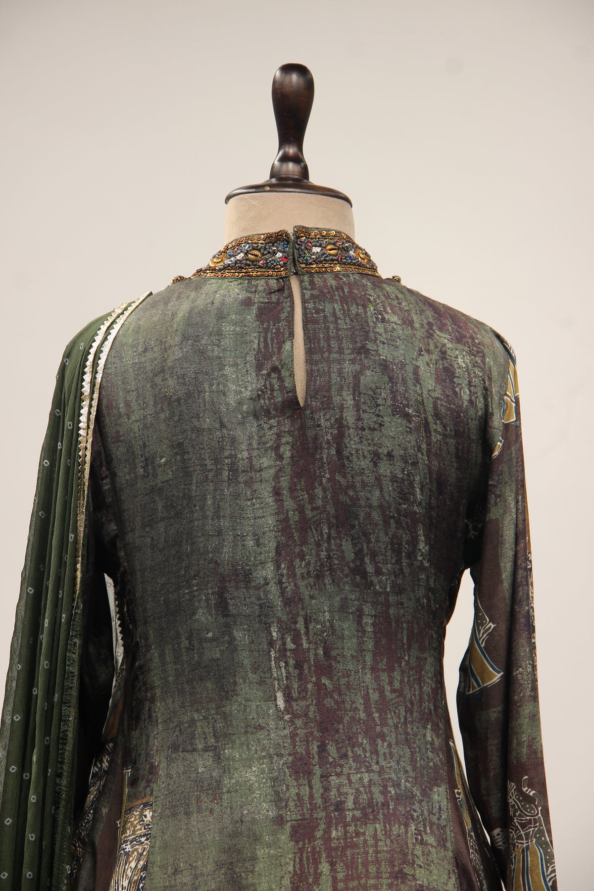 Dusty Green Rayon A-Line Suit with Embroidery & Resham Handwork