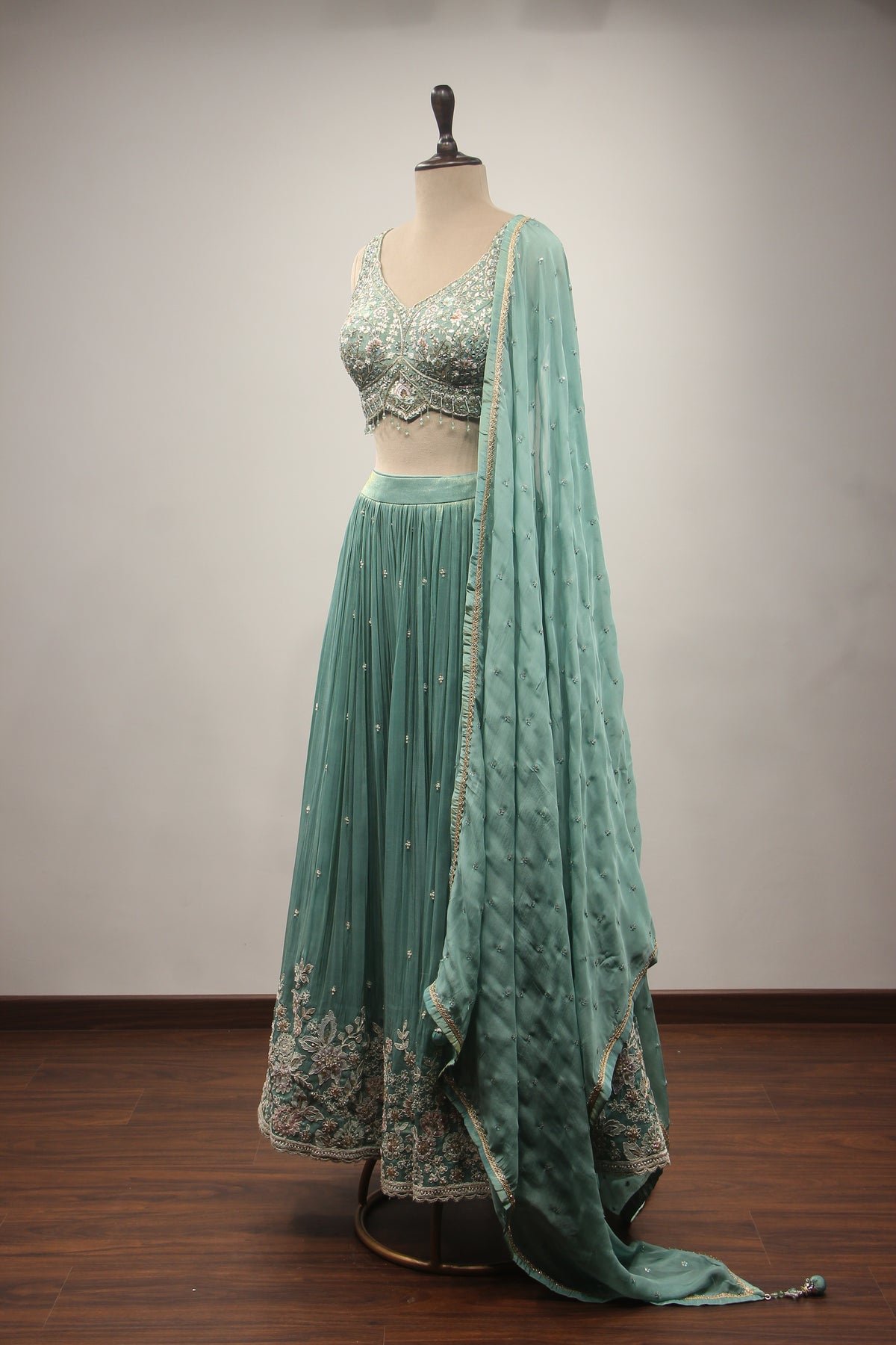 Tissue Lehenga with Resham & Sequin Handwork Floral Crop Top
