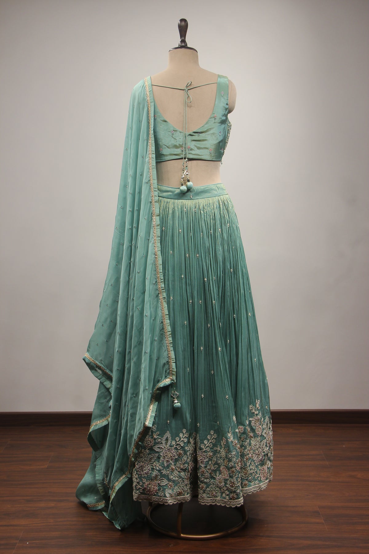 Tissue Lehenga with Resham & Sequin Handwork Floral Crop Top