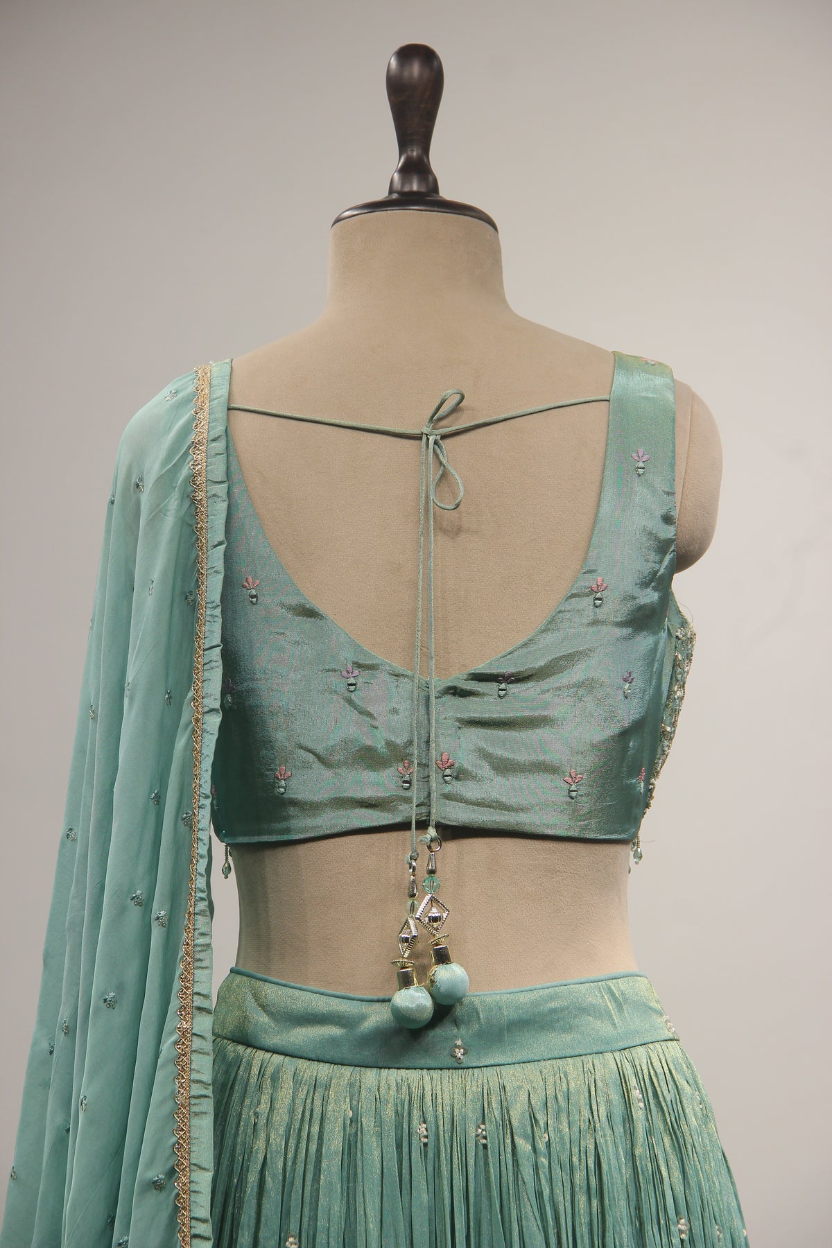 Tissue Lehenga with Resham & Sequin Handwork Floral Crop Top