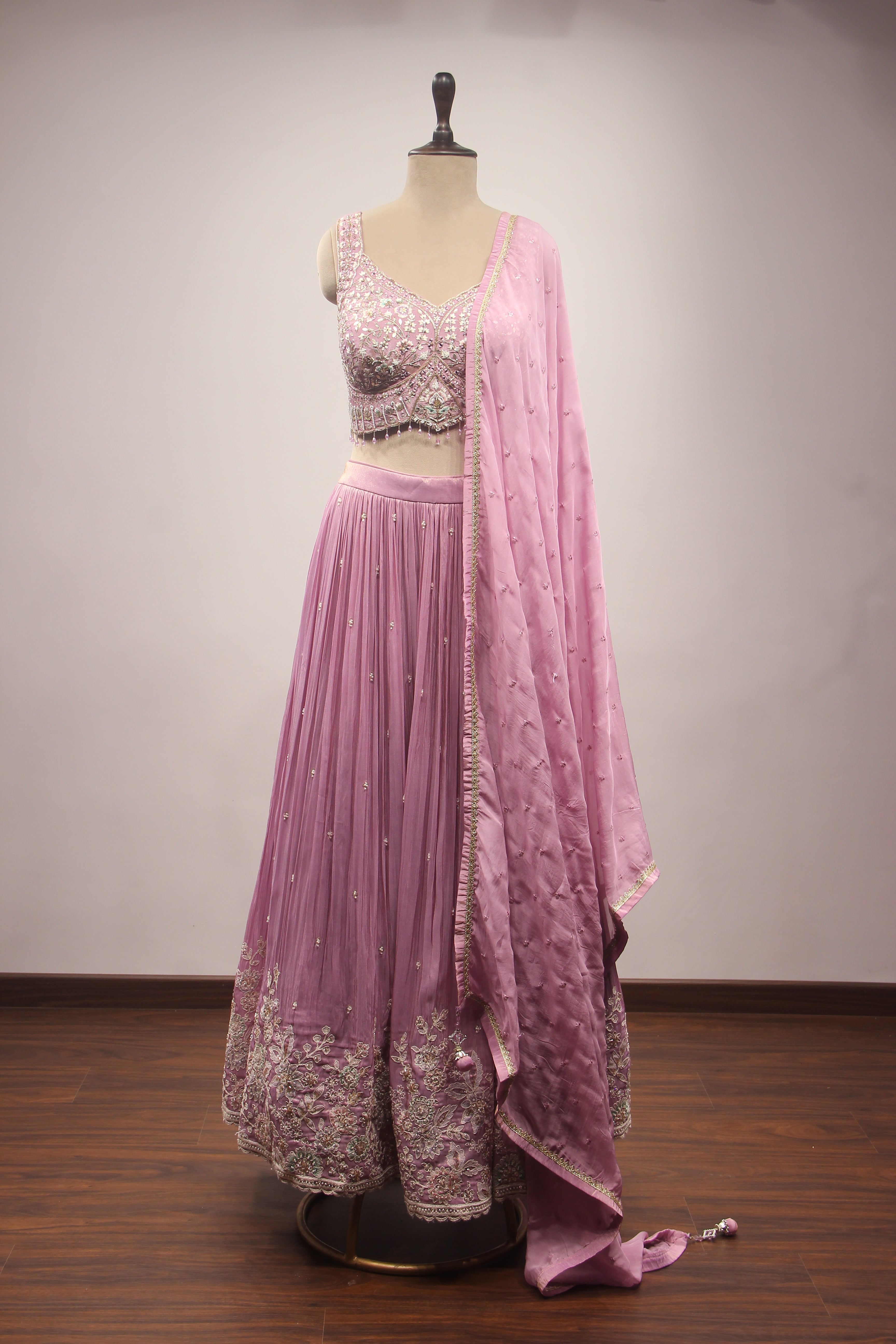 Tissue Lehenga with Resham & Sequin Handwork Floral Crop Top