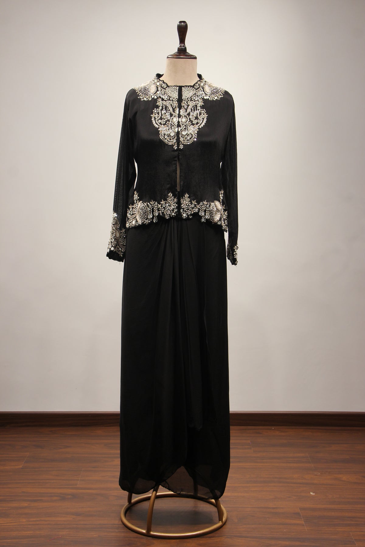Crepe Black Indo Western Jacket with Cut Dana & Sequin Handwork