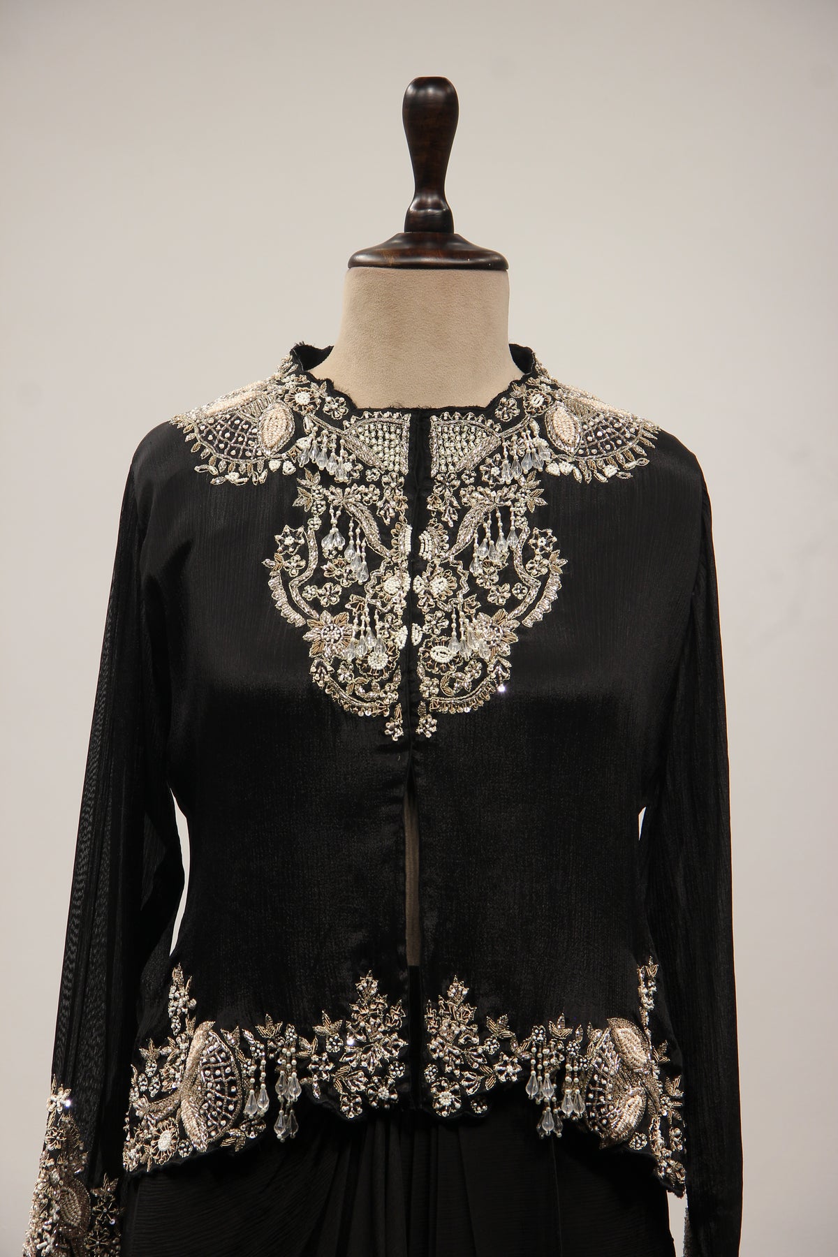 Crepe Black Indo Western Jacket with Cut Dana & Sequin Handwork