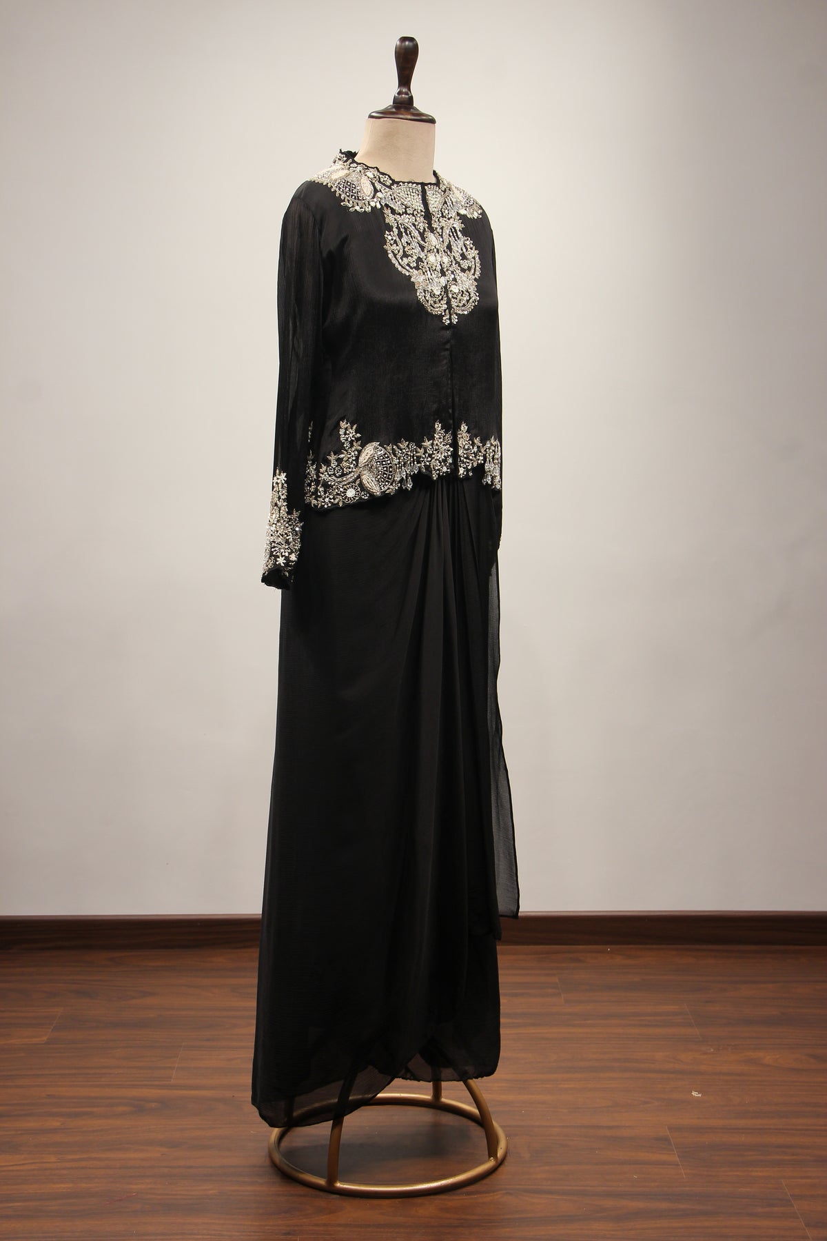 Crepe Black Indo Western Jacket with Cut Dana & Sequin Handwork