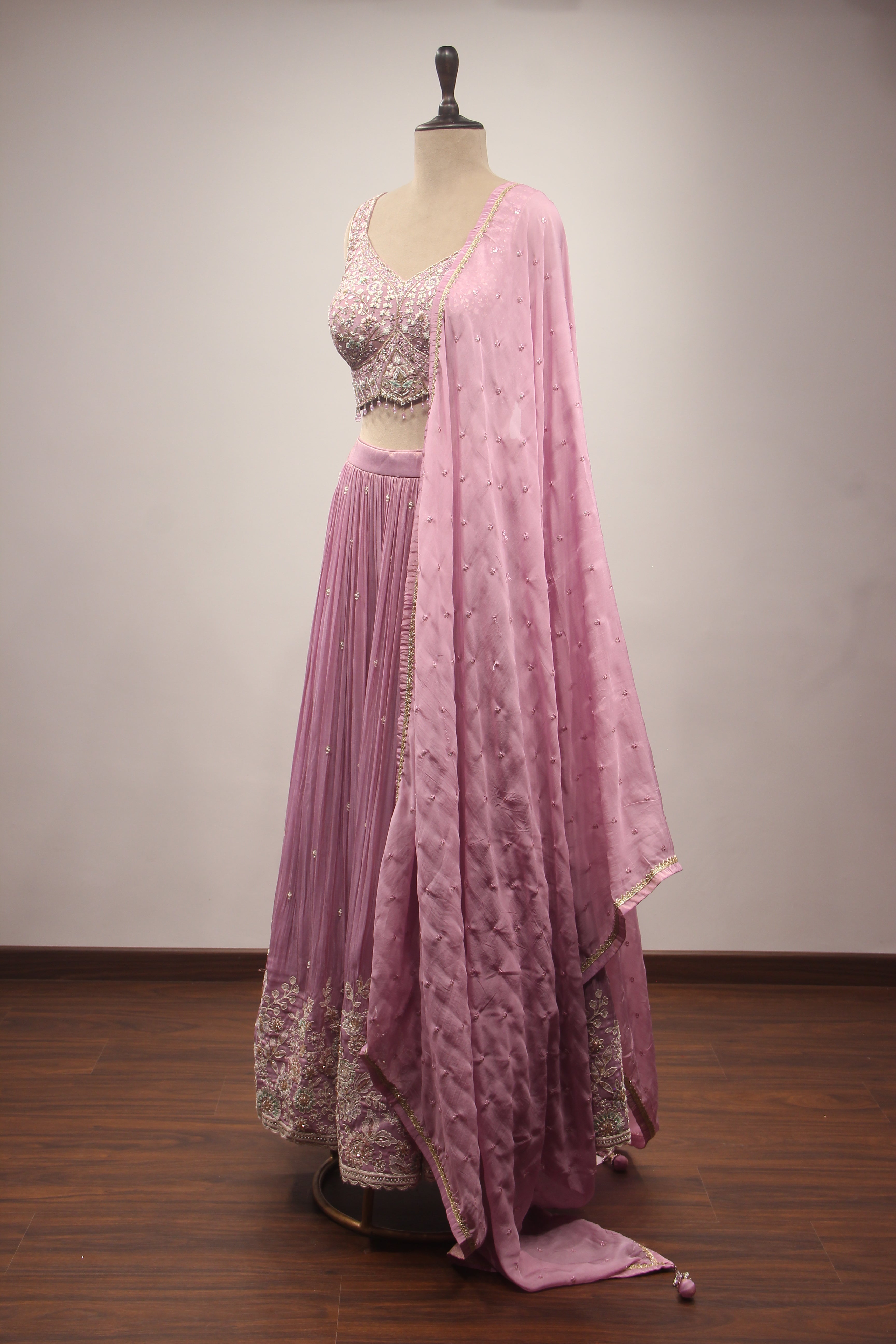 Tissue Lehenga with Resham & Sequin Handwork Floral Crop Top