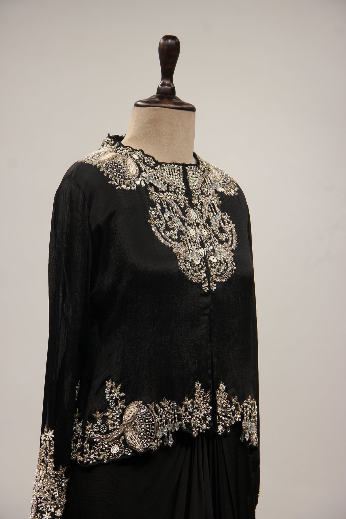 Crepe Black Indo Western Jacket with Cut Dana & Sequin Handwork