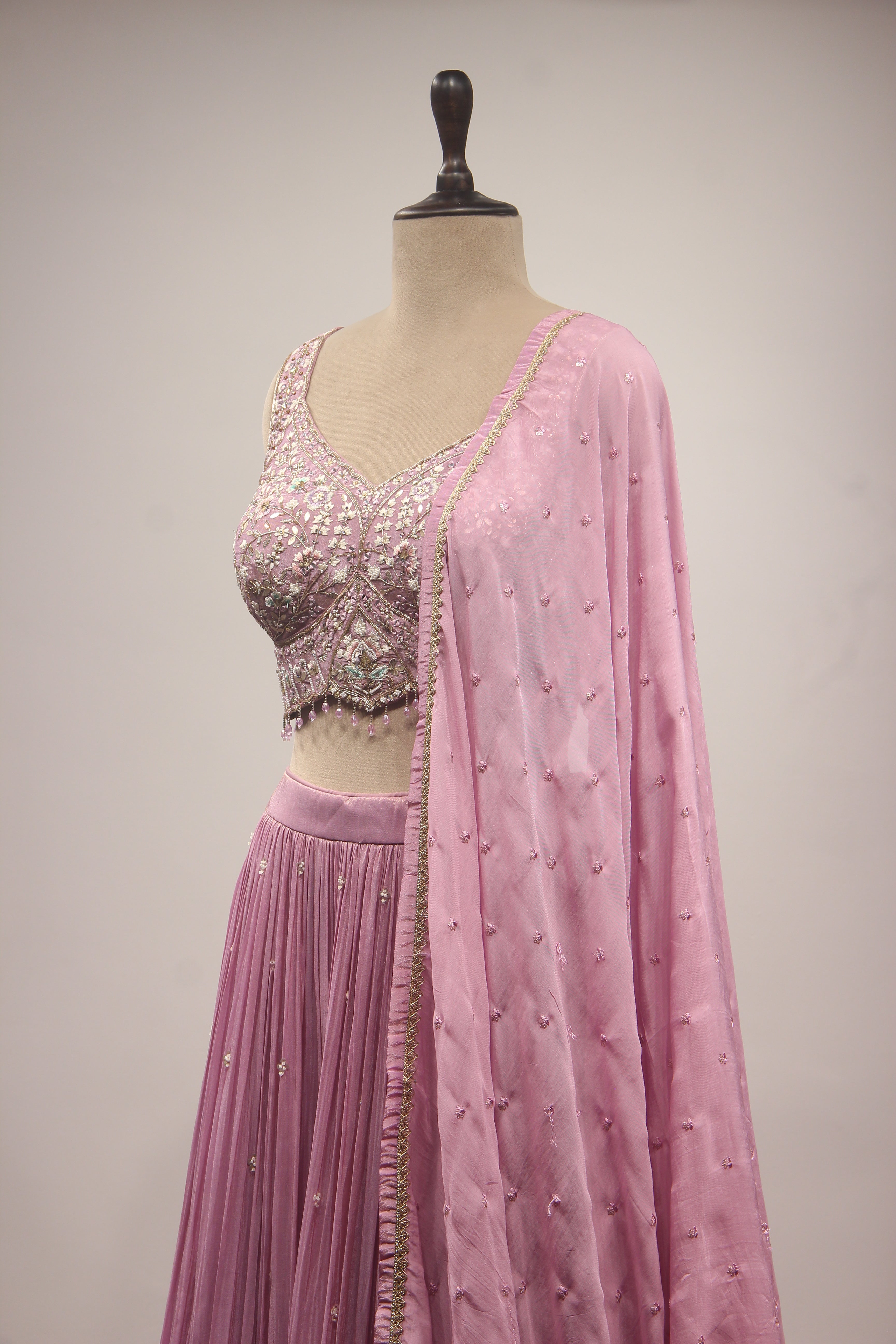 Tissue Lehenga with Resham & Sequin Handwork Floral Crop Top