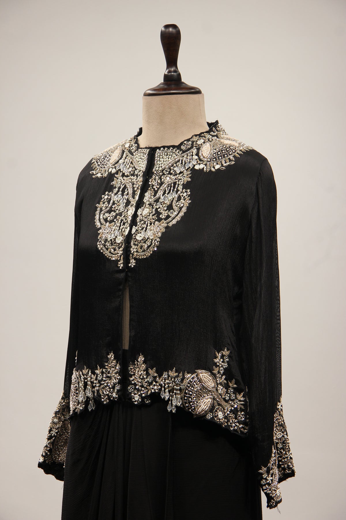 Crepe Black Indo Western Jacket with Cut Dana & Sequin Handwork