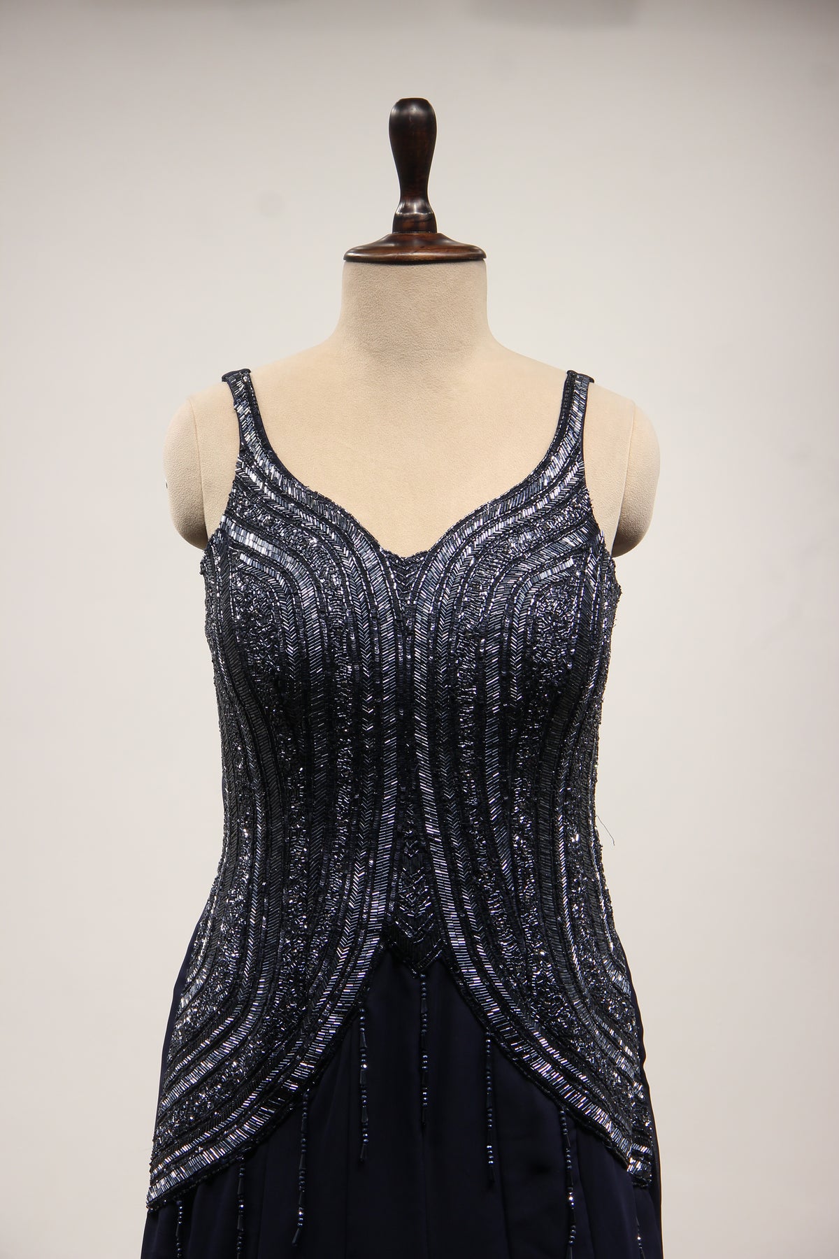 Navy Blue Georgette Mermaid Gown with Cut Dana & Sequin Handwork – front close-up
