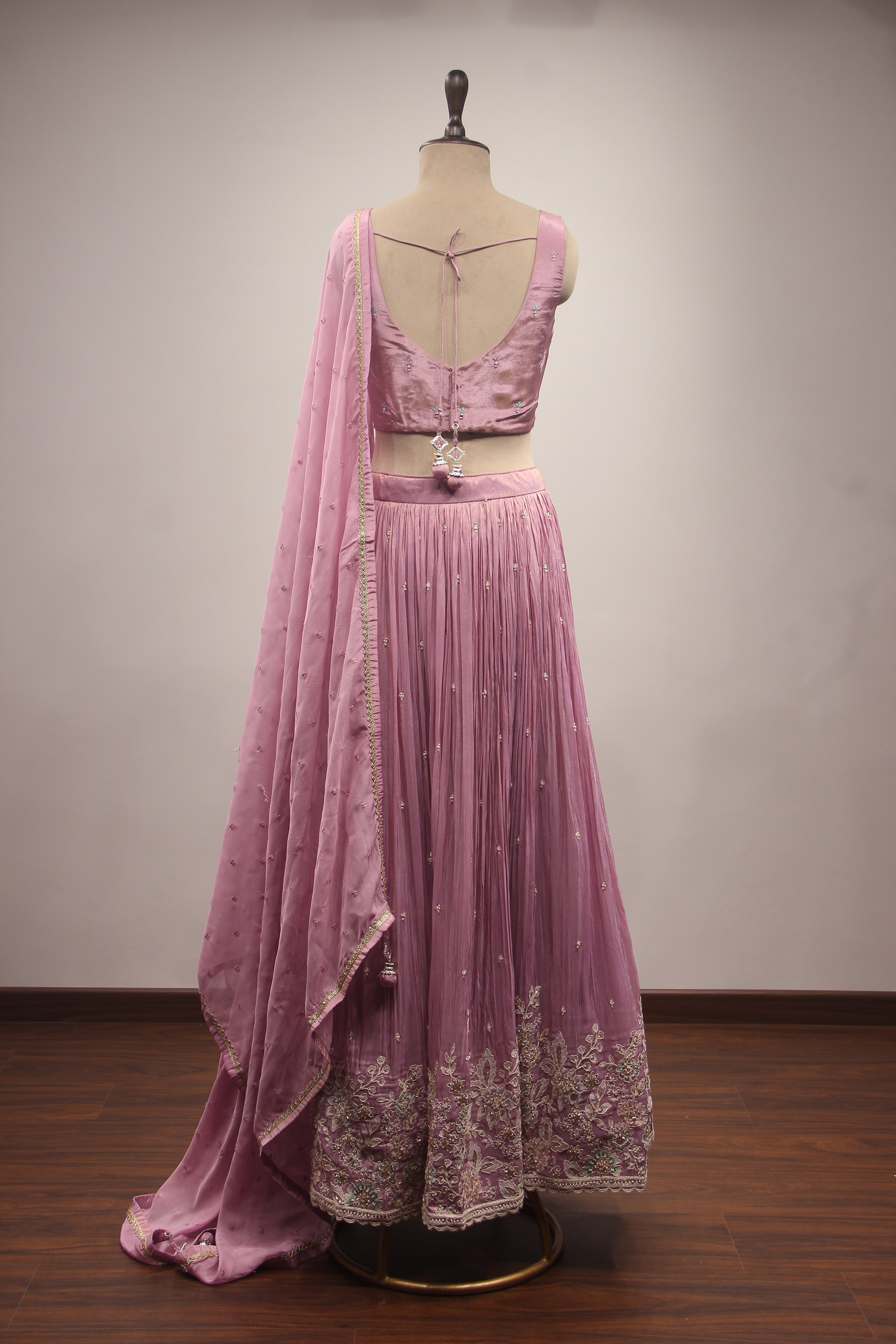 Tissue Lehenga with Resham & Sequin Handwork Floral Crop Top