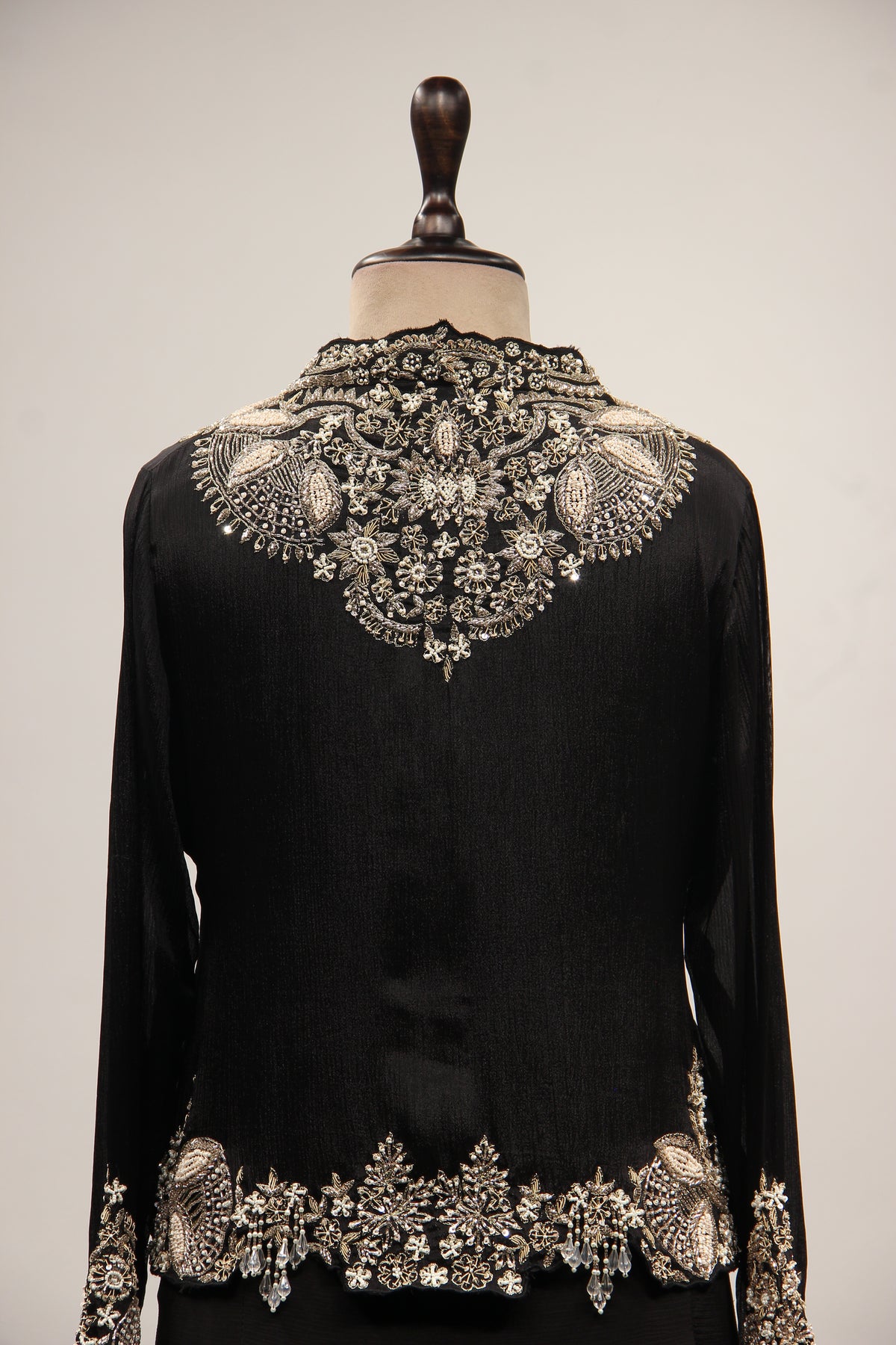 Crepe Black Indo Western Jacket with Cut Dana & Sequin Handwork