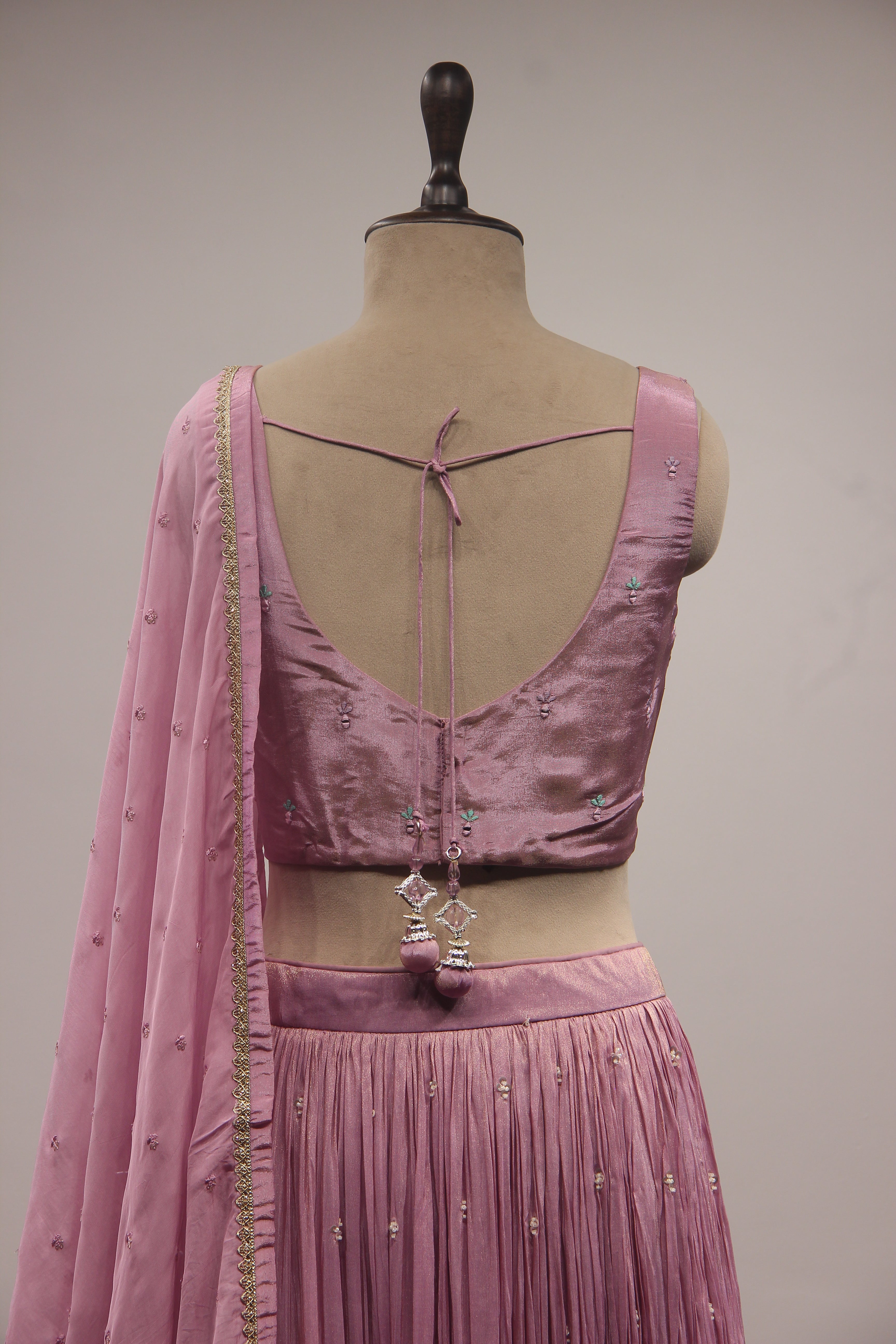 Tissue Lehenga with Resham & Sequin Handwork Floral Crop Top