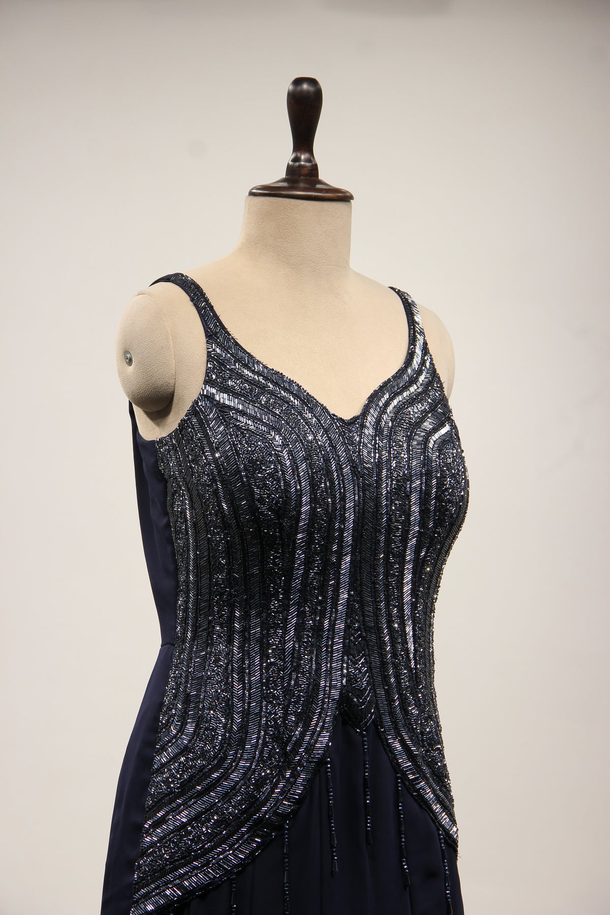 Navy Blue Georgette Mermaid Gown with Cut Dana & Sequin Handwork – other side close-up
