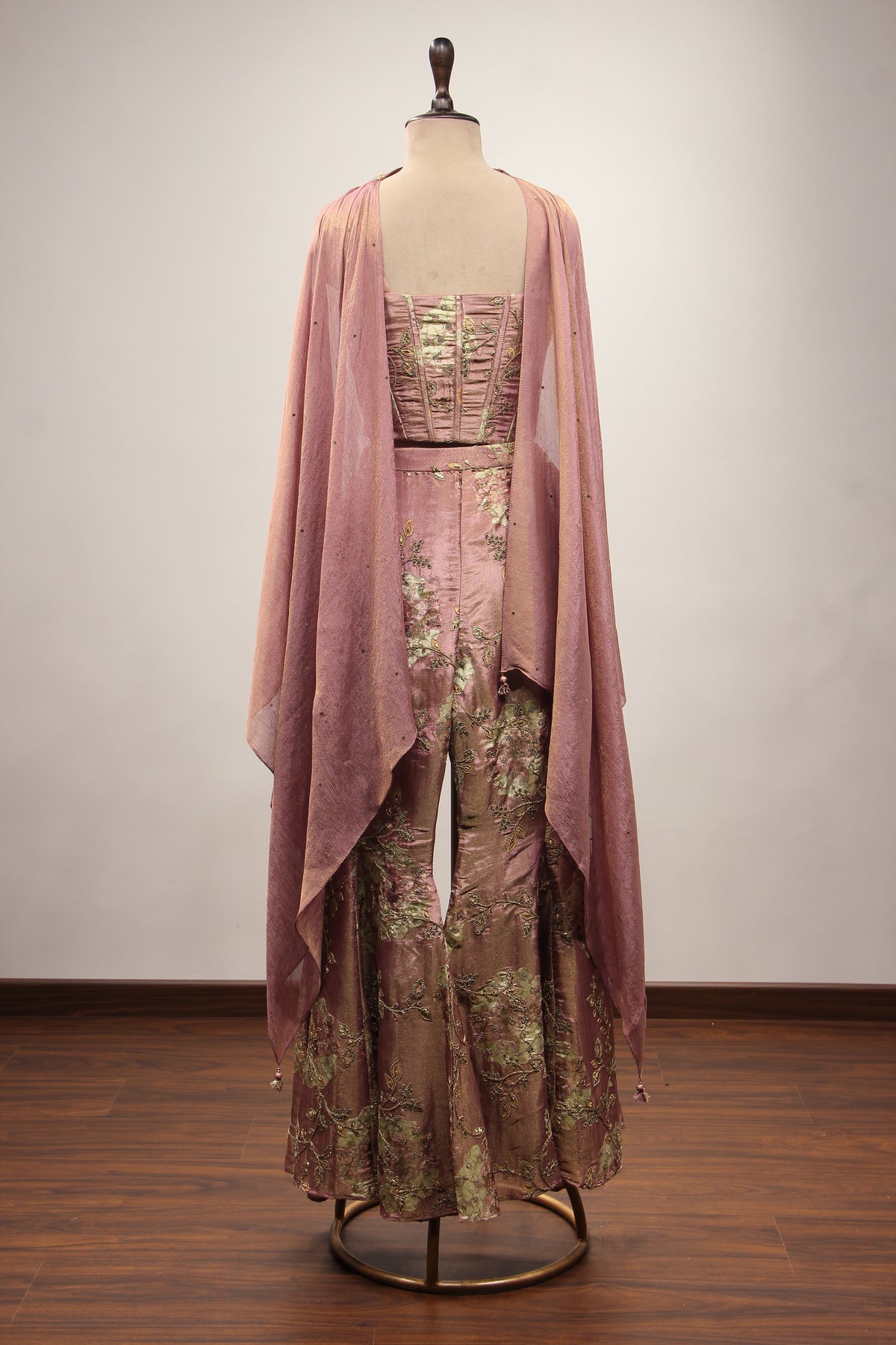 Tissue Onion Pink Indo Western Corset with Zardozi Cut Dana Handwork