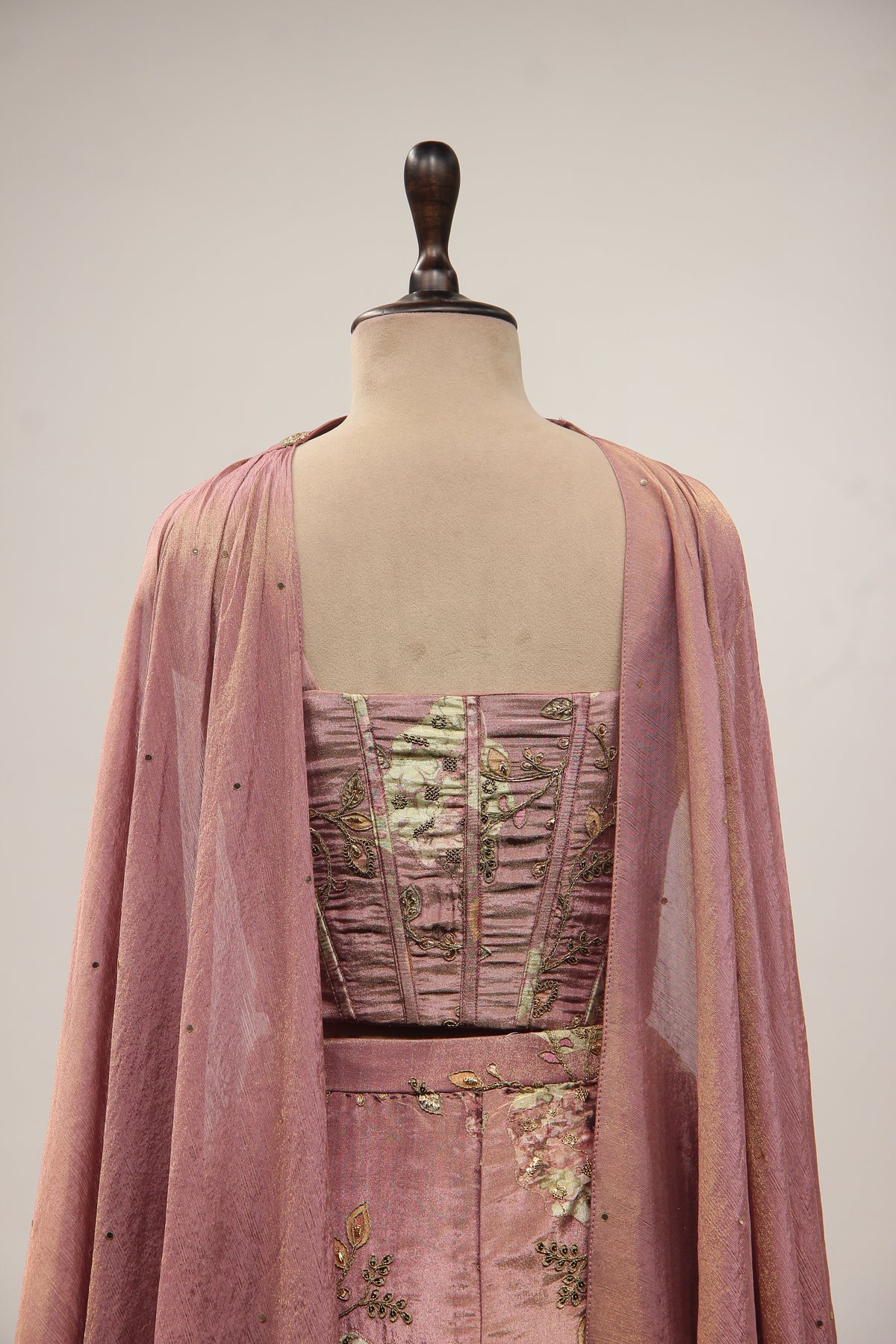 Tissue Onion Pink Indo Western Corset with Zardozi Cut Dana Handwork