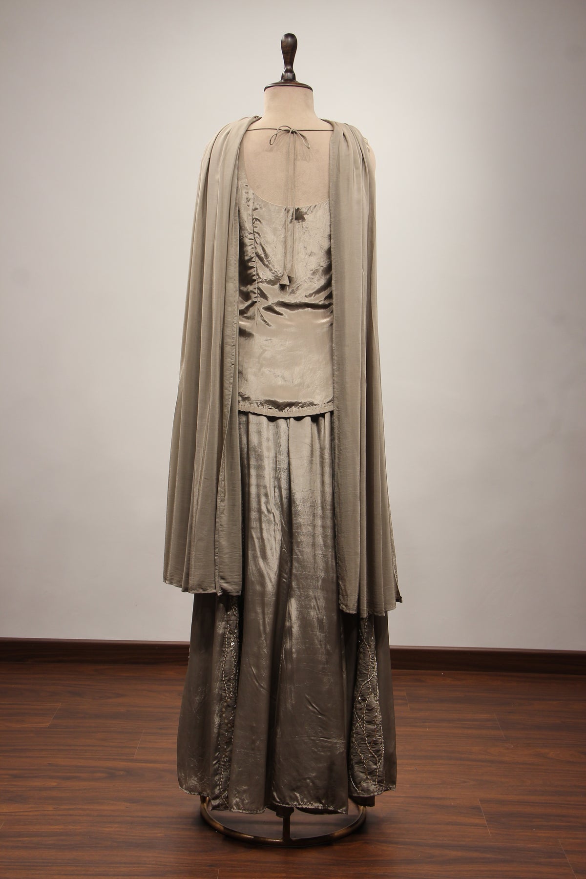 Crepe Grey Sharara with Choker Dupatta & Sequin Cut Dana Handwork