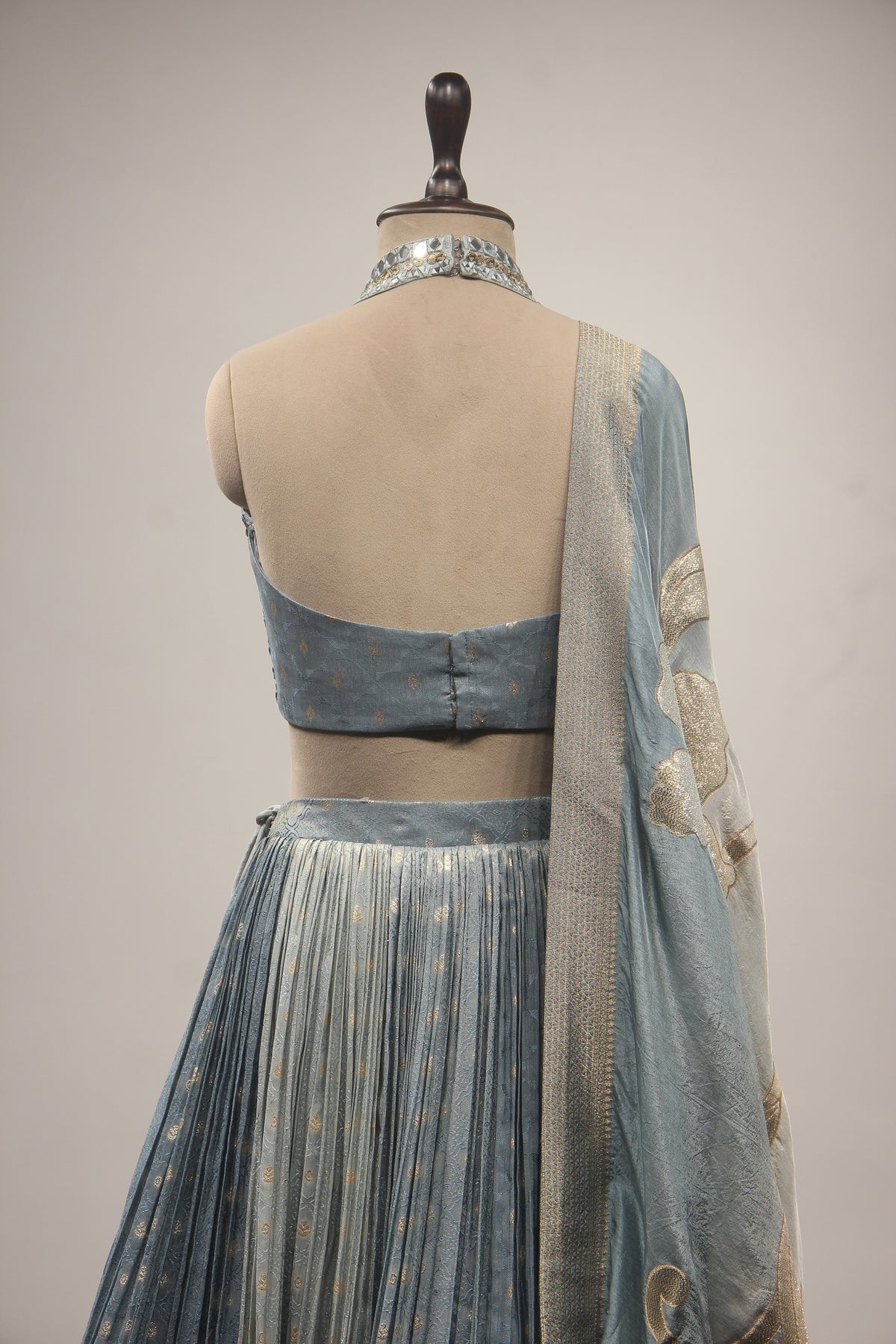 Tissue Lehenga with Mirror & Zari Handwork Halter Crop Top