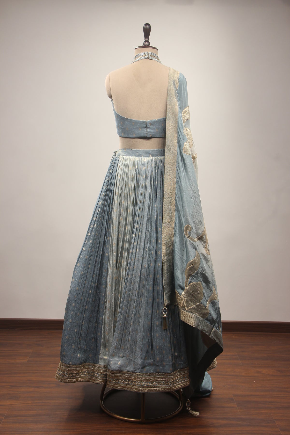Tissue Lehenga with Mirror & Zari Handwork Halter Crop Top