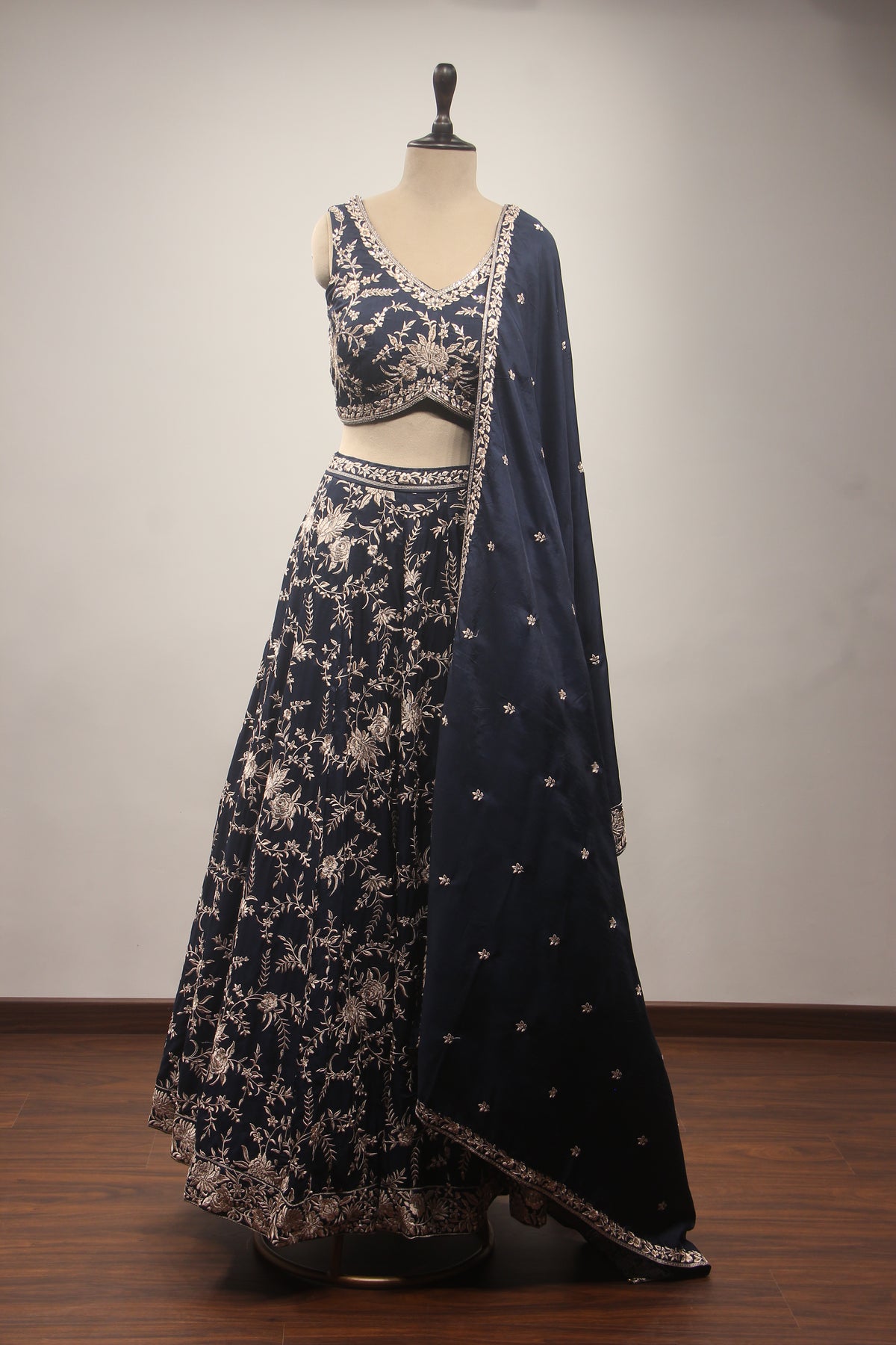 Dupion Lehenga Crop Top with Resham & Cut Dana Handwork