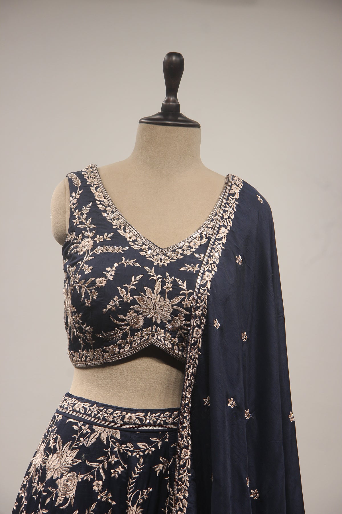 Dupion Lehenga Crop Top with Resham & Cut Dana Handwork