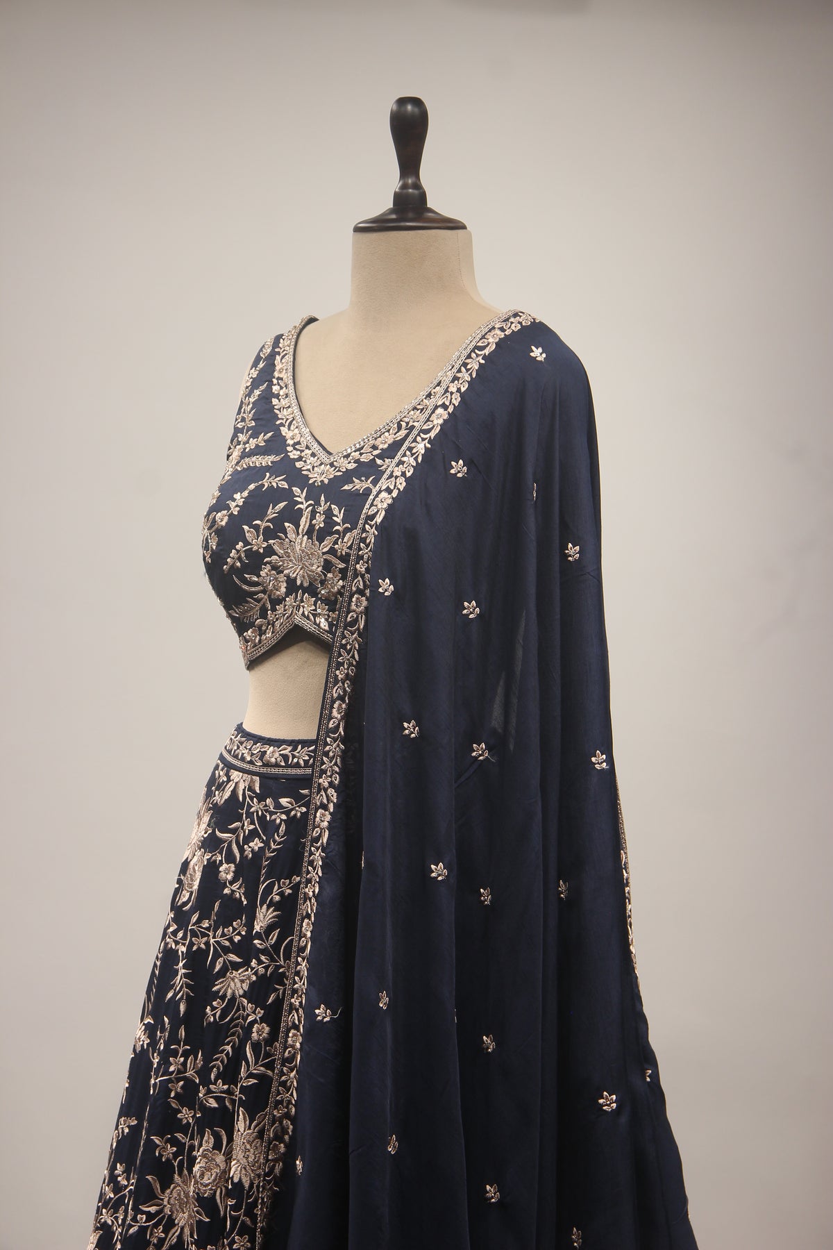 Dupion Lehenga Crop Top with Resham & Cut Dana Handwork