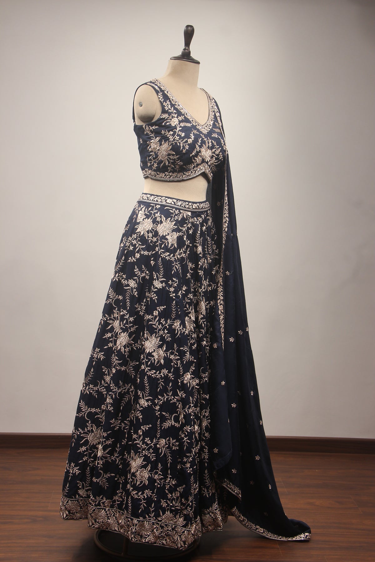 Dupion Lehenga Crop Top with Resham & Cut Dana Handwork