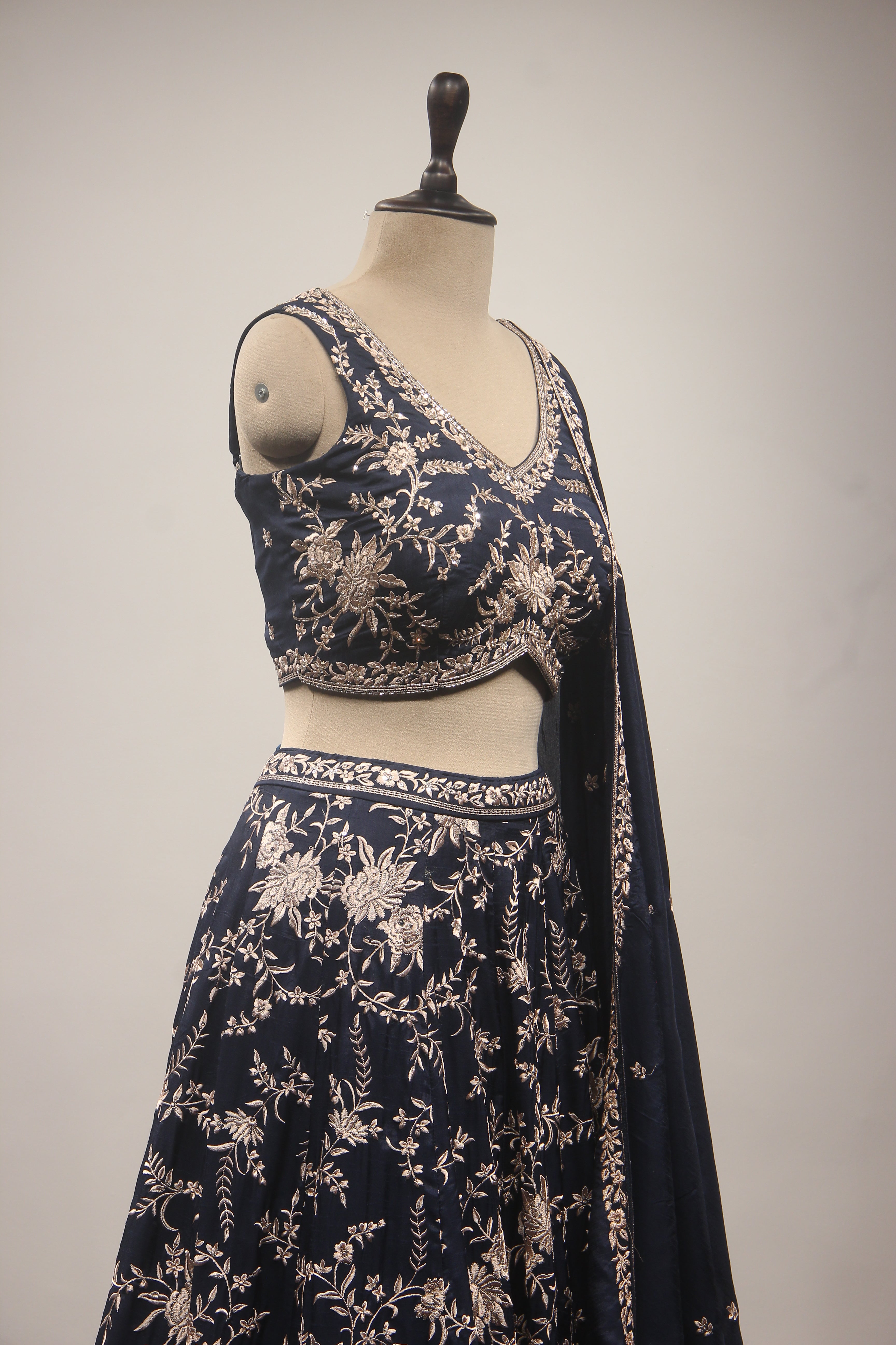 Dupion Lehenga Crop Top with Resham & Cut Dana Handwork