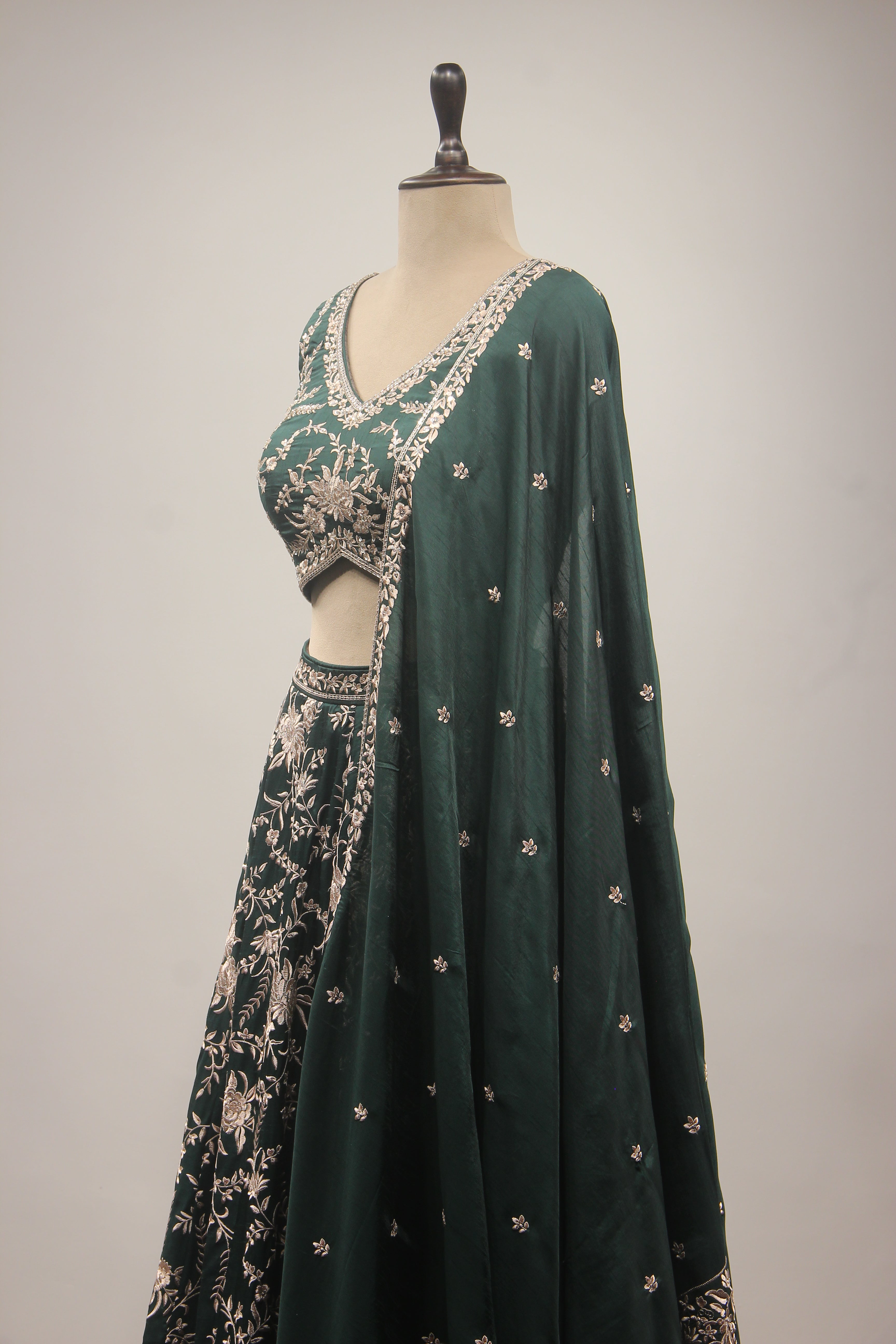 Dupion Lehenga Crop Top with Resham & Cut Dana Handwork