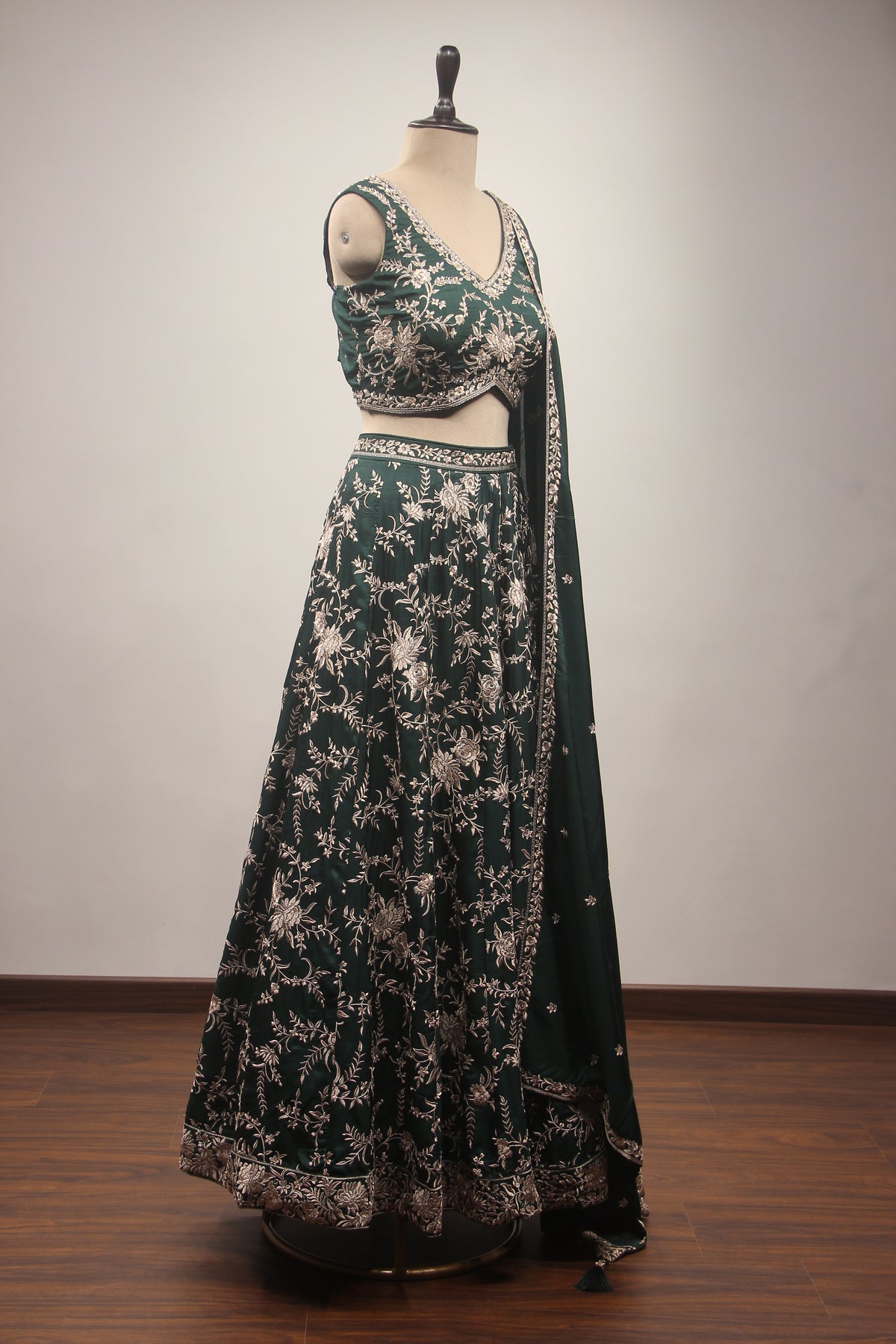Dupion Lehenga Crop Top with Resham & Cut Dana Handwork