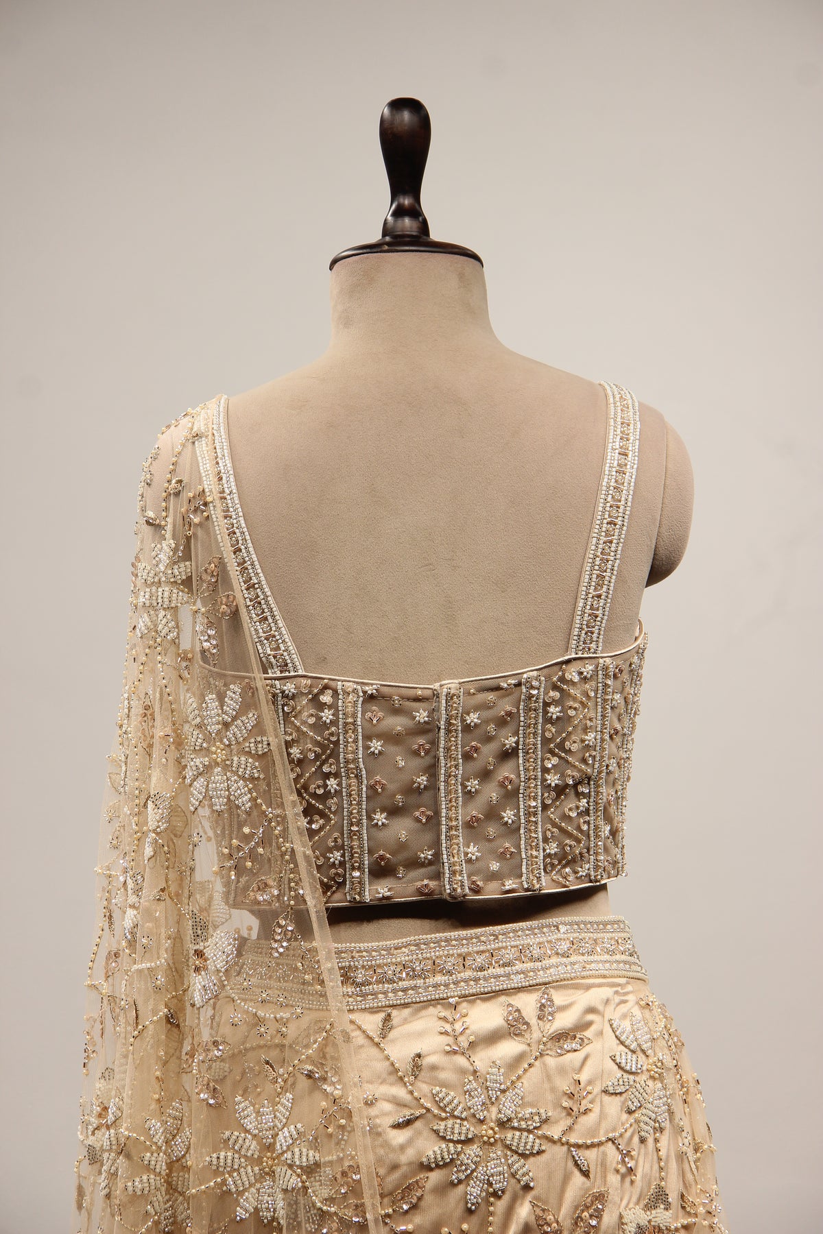 Ivory Net Ready-to-Wear Drape Saree with Cut Dana & Bead Handwork