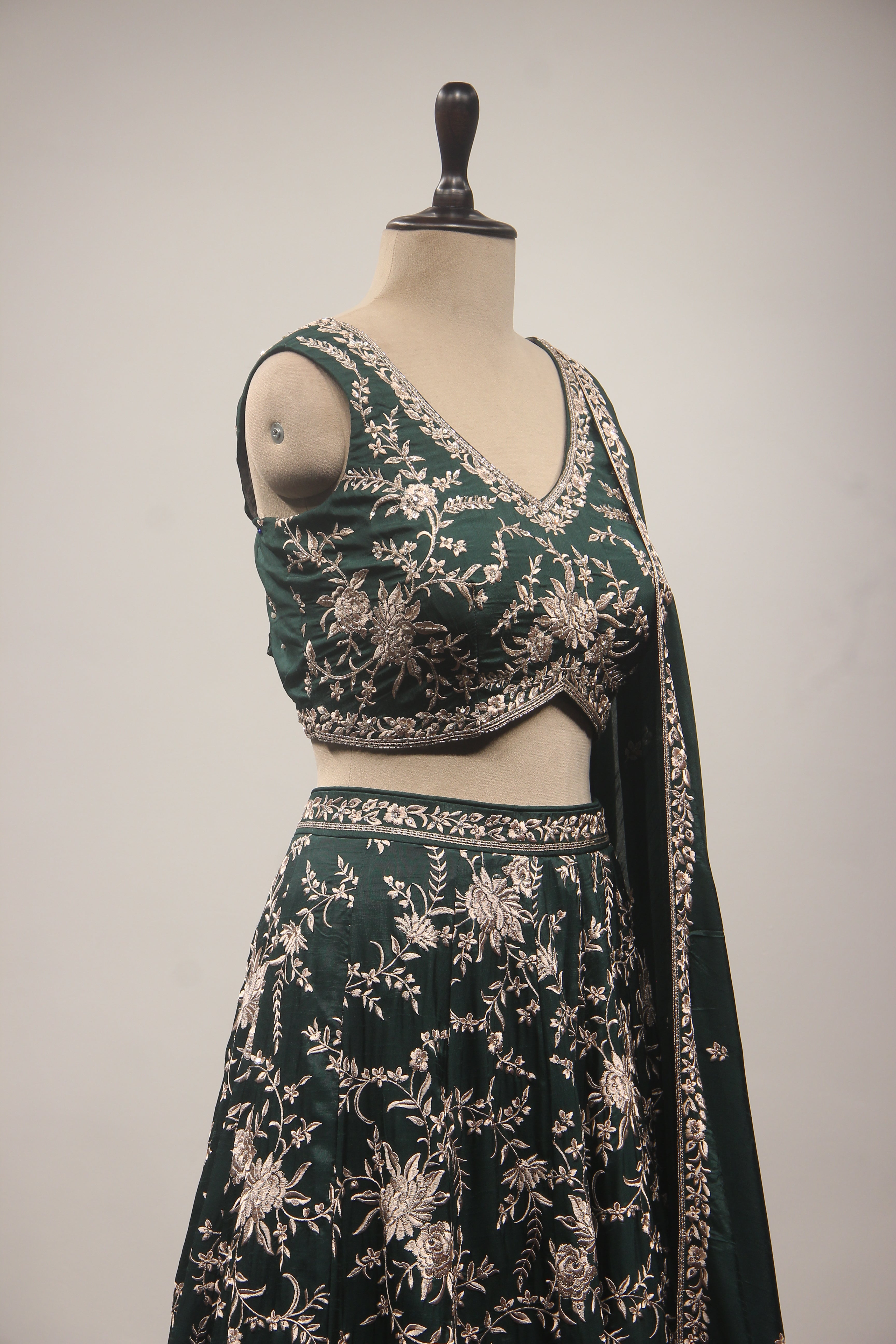 Dupion Lehenga Crop Top with Resham & Cut Dana Handwork