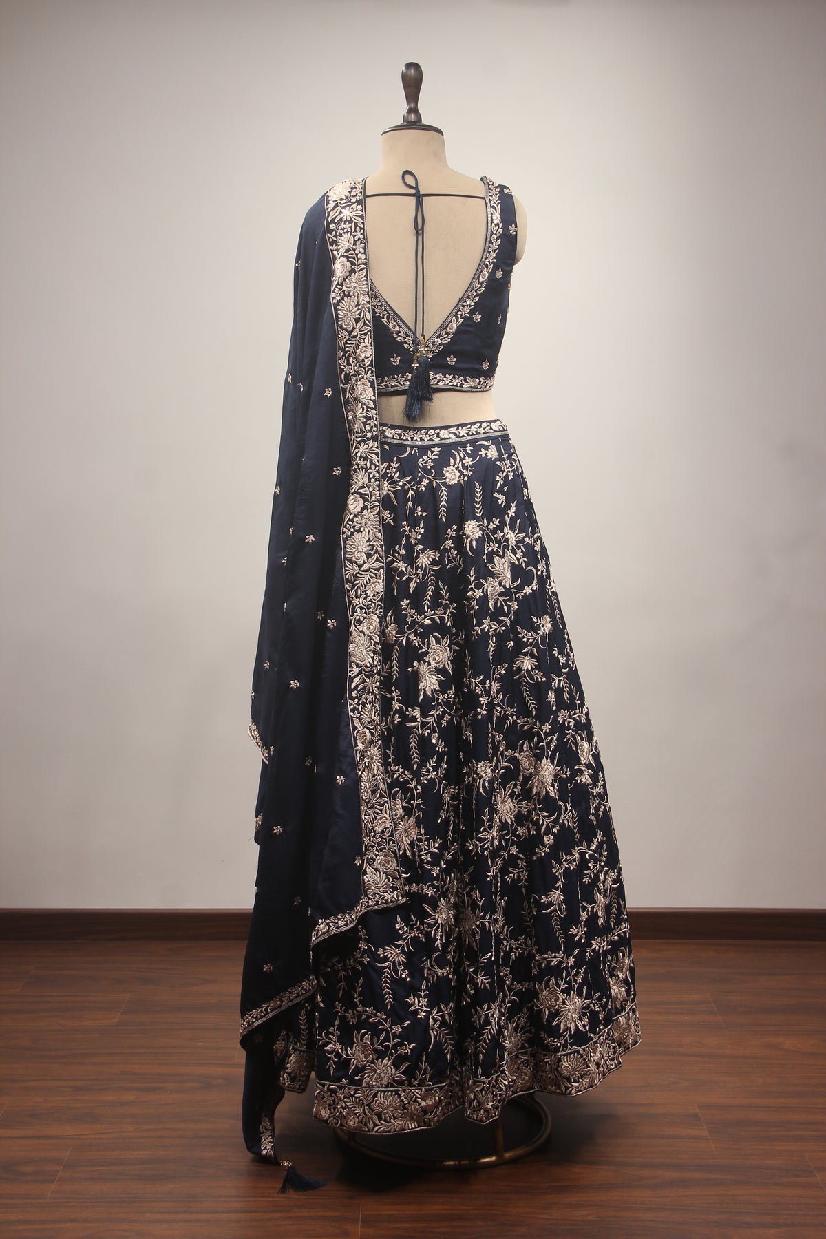 Dupion Lehenga Crop Top with Resham & Cut Dana Handwork