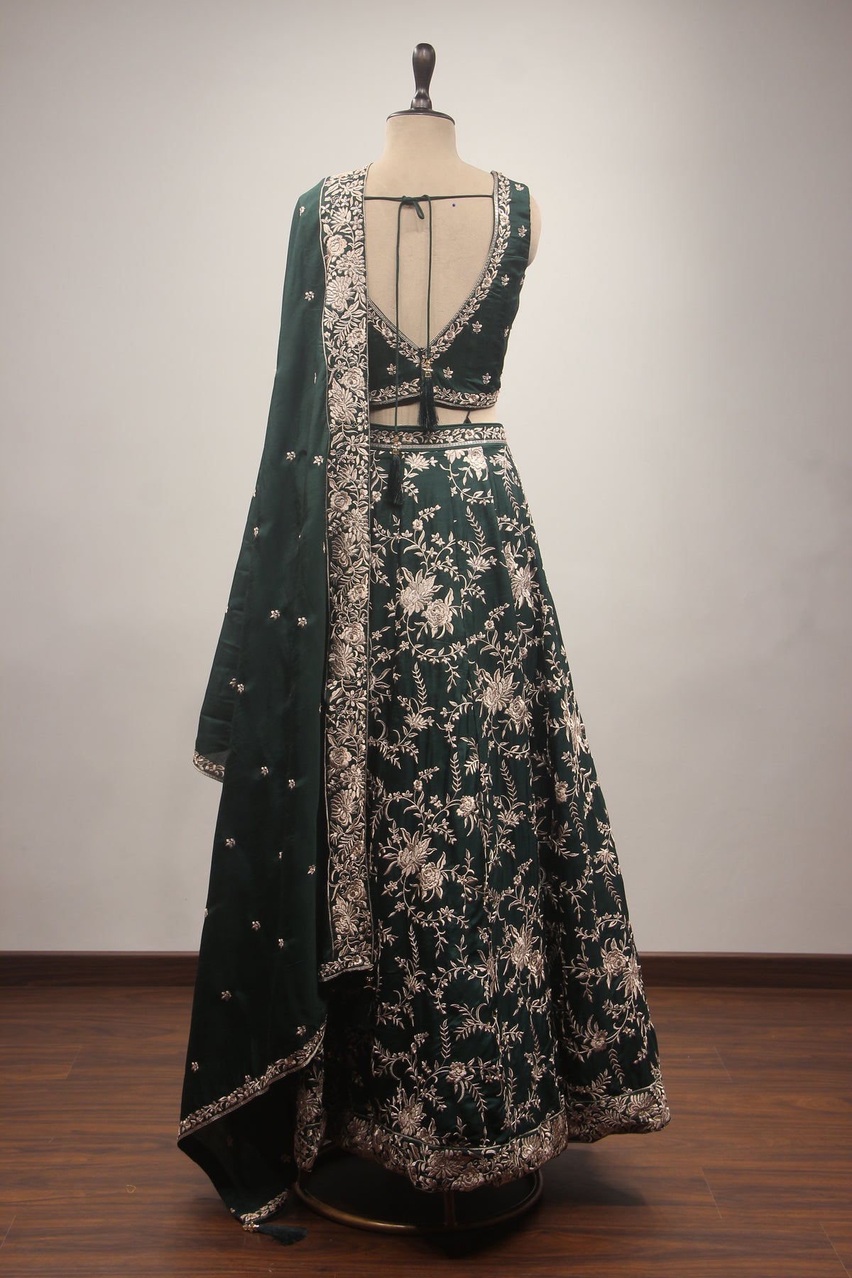 Dupion Lehenga Crop Top with Resham & Cut Dana Handwork
