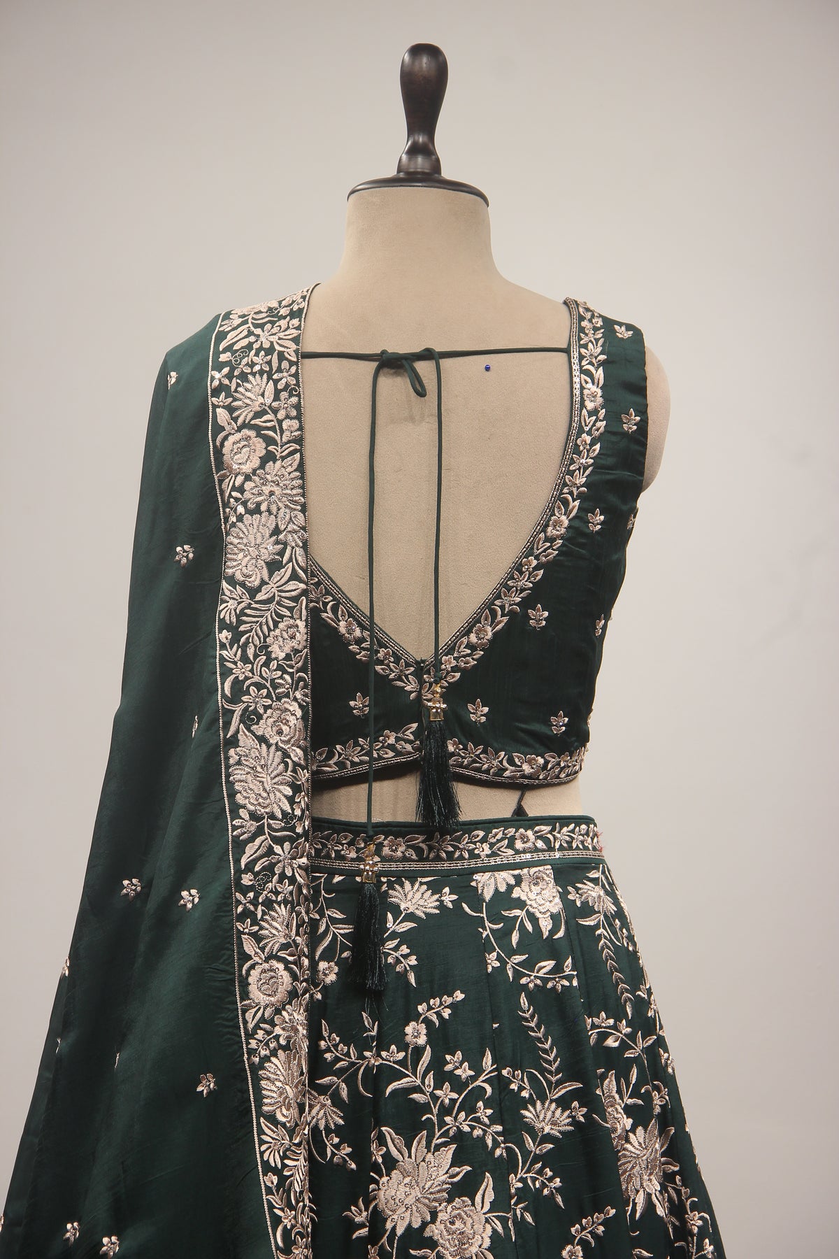 Dupion Lehenga Crop Top with Resham & Cut Dana Handwork
