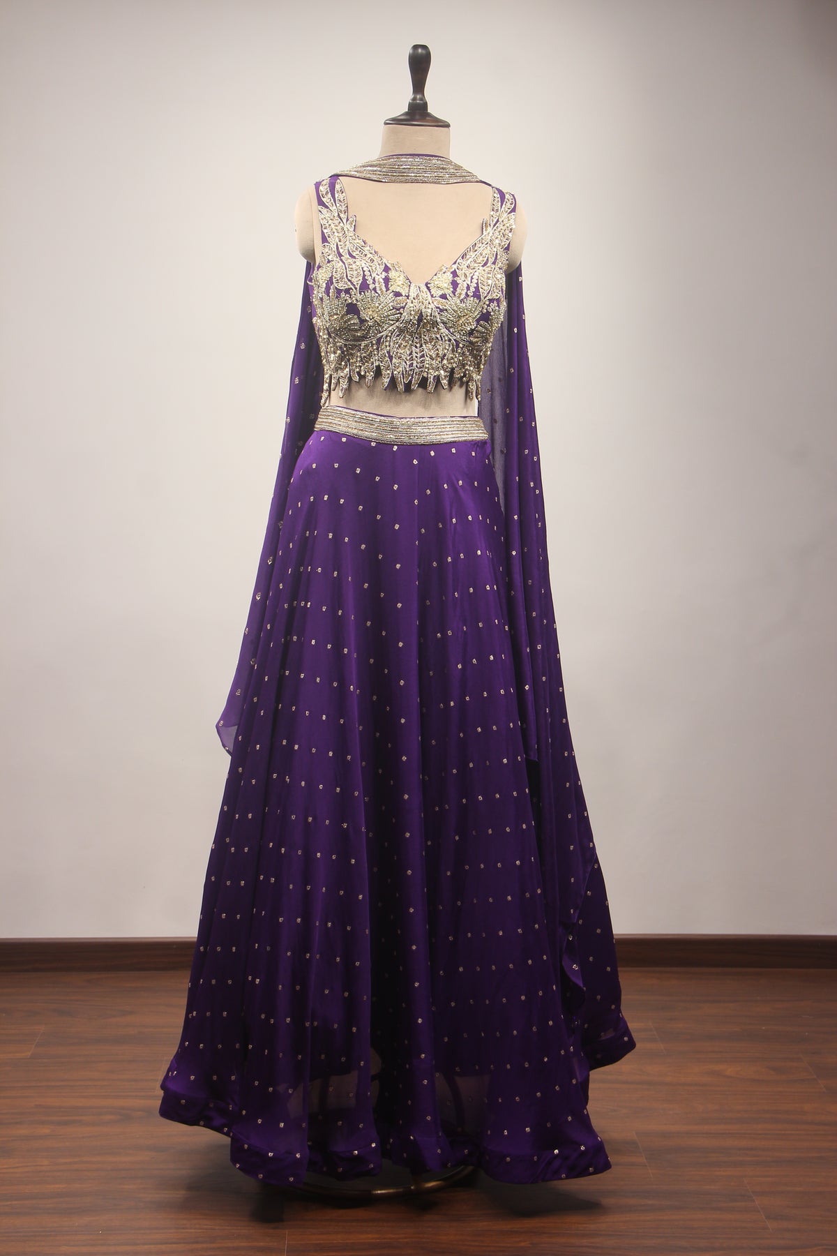 Crepe Lehenga with Hand Embroidery & Zari Handwork Crop Top Dupatta