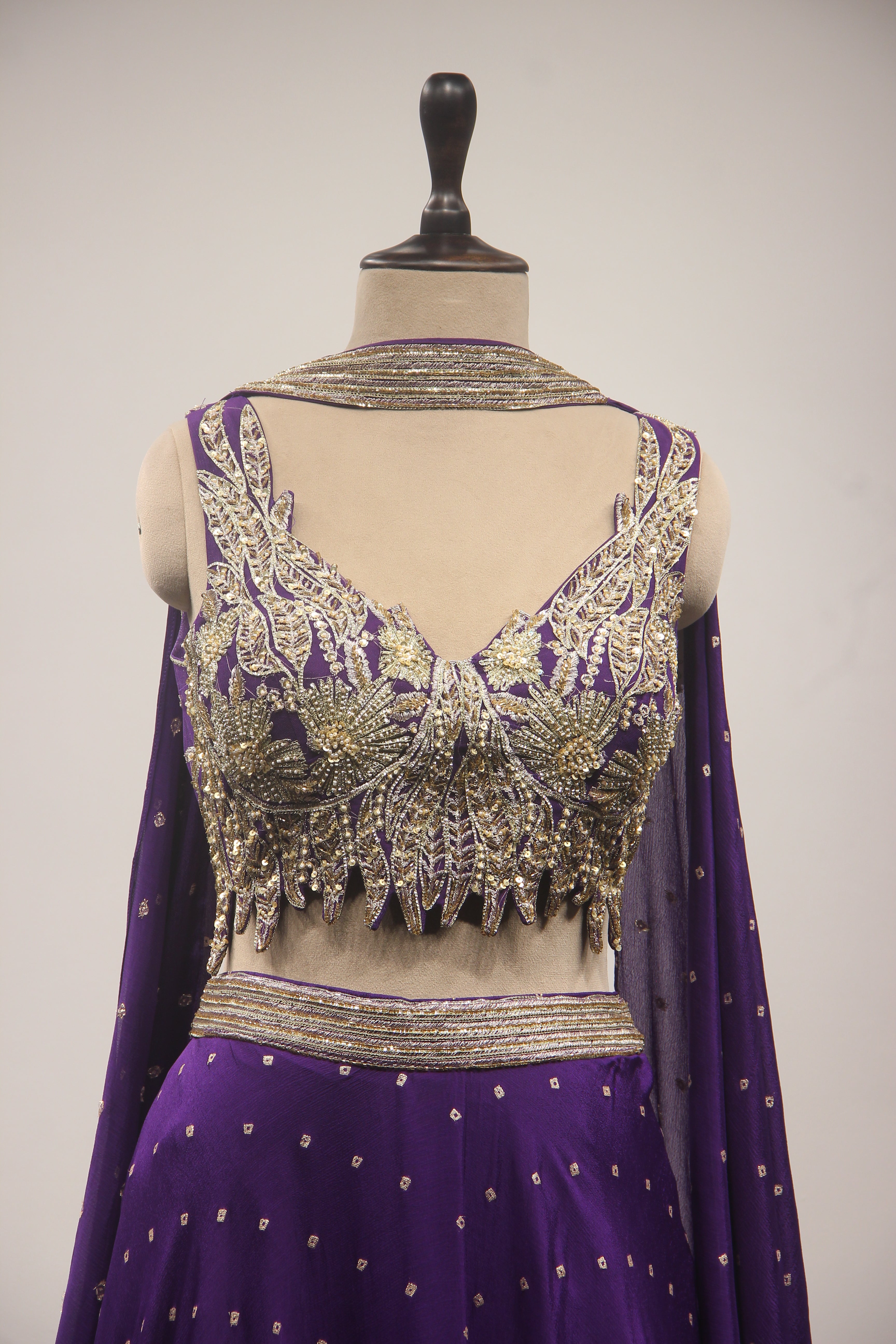 Crepe Lehenga with Hand Embroidery & Zari Handwork Crop Top Dupatta